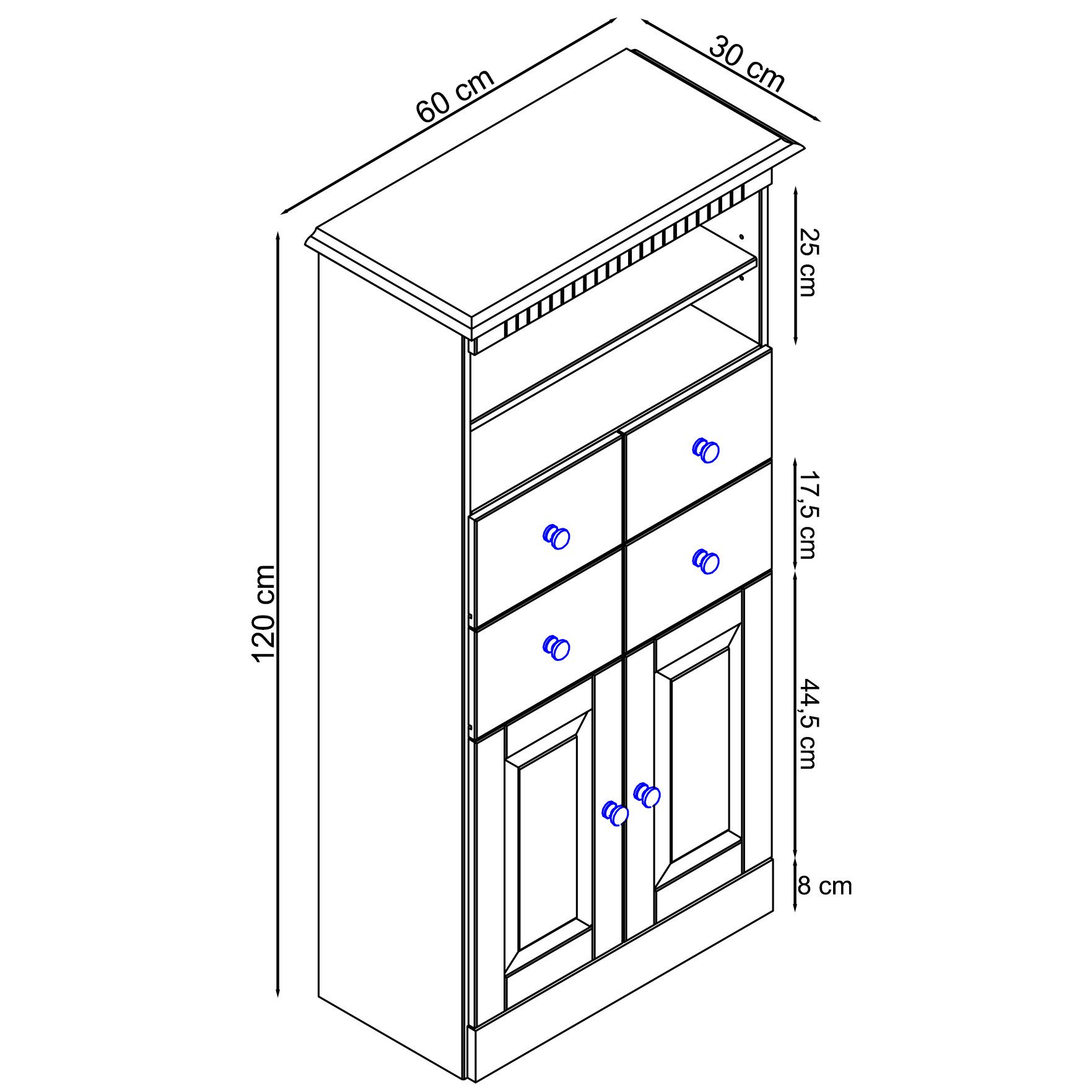 loft24 Vertiko Rico - Midischrank Badezimmerschrank Badschrank Badmöbel, 2 Schubladen, 2 Türen, Kiefer Massivholz, Landhausstil
