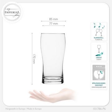 IMPERIAL glass Bierglas Pintgläser Set 6 Stück 500ml (max 660ml), Glas, Pint Biergläser aus Crystalline Glas 0,6L Spülmaschinenfest Nonic Pint