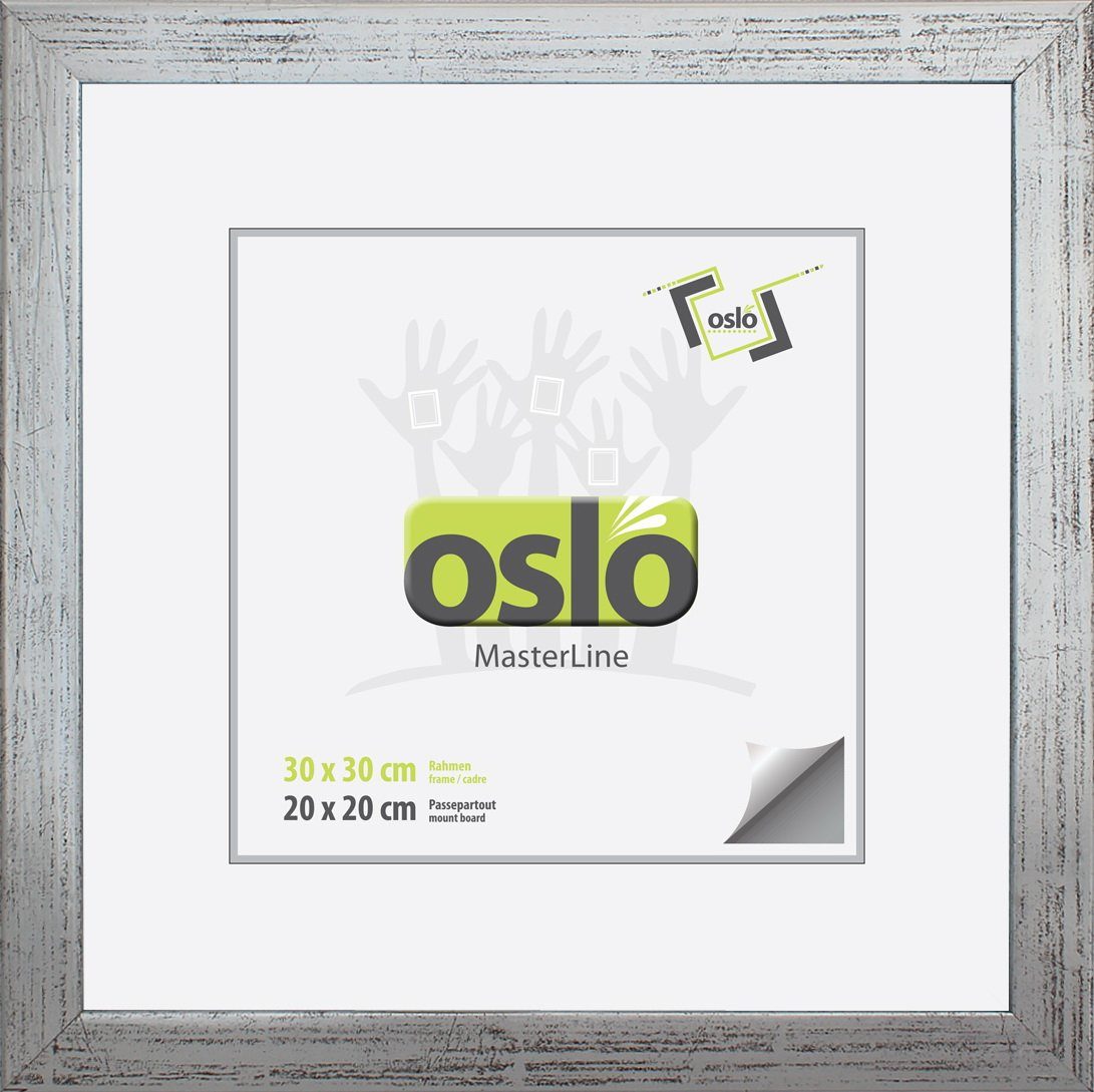 Oslo MasterLine Einzelrahmen Bilderrahmen Holz massiv quadratisch FSC mit Glasscheibe, 30 x 30 cm silber | Einzelrahmen