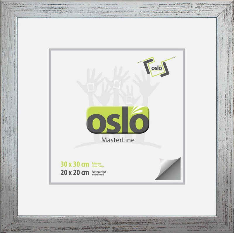Oslo MasterLine Einzelrahmen Bilderrahmen Holz massiv quadratisch FSC mit Glasscheibe, 30 x 30 cm silber