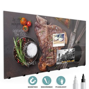 Primedeco Garderobenpaneel Magnetwand und Memoboard aus Glas T-Bone Steak mit Rosmarin