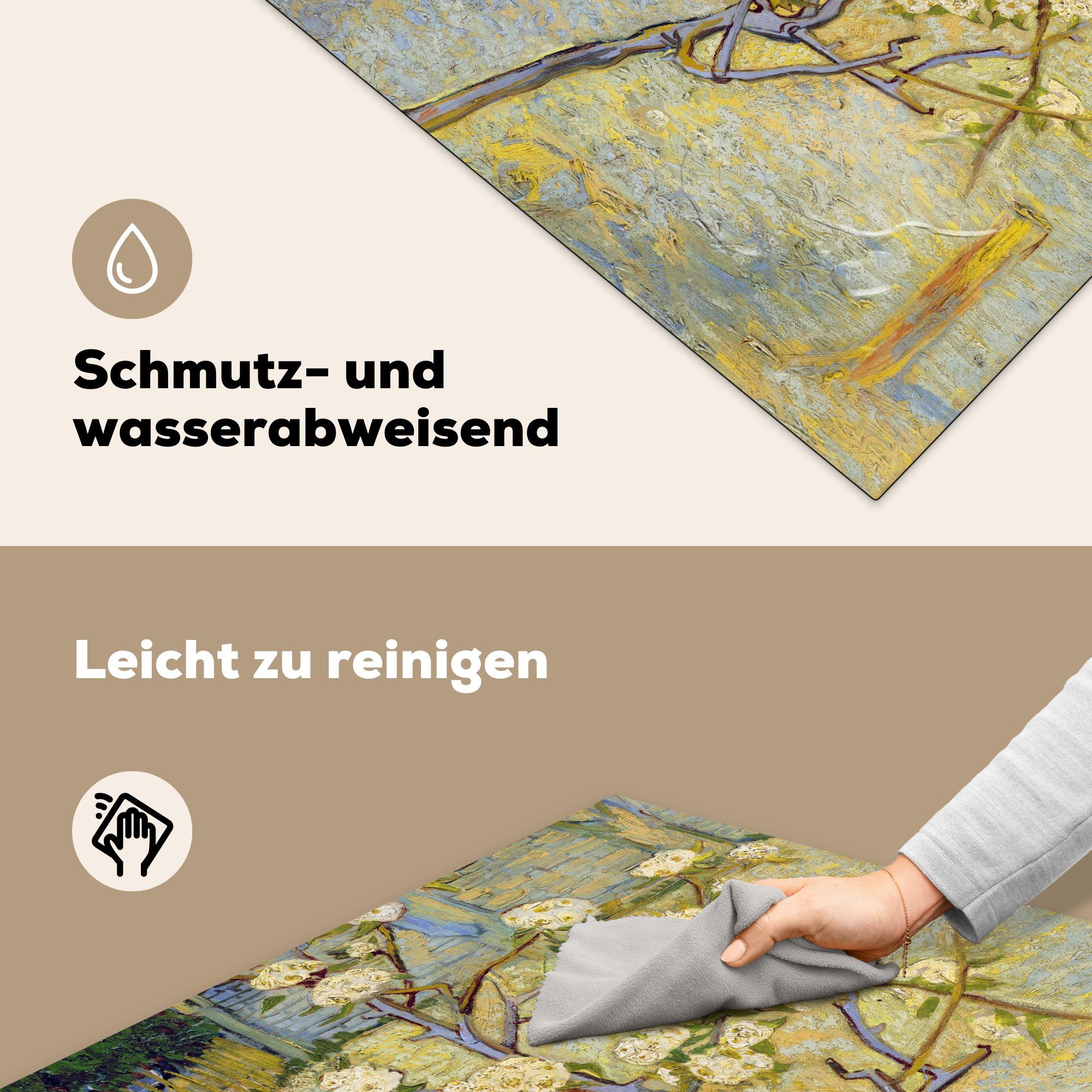 Arbeitsplatte von Ceranfeldabdeckung, Gogh, Gemälde Blühender MuchoWow Vincent tlg), für Herdblende-/Abdeckplatte küche cm, Vinyl, 78x78 van - (1 Birnbaum