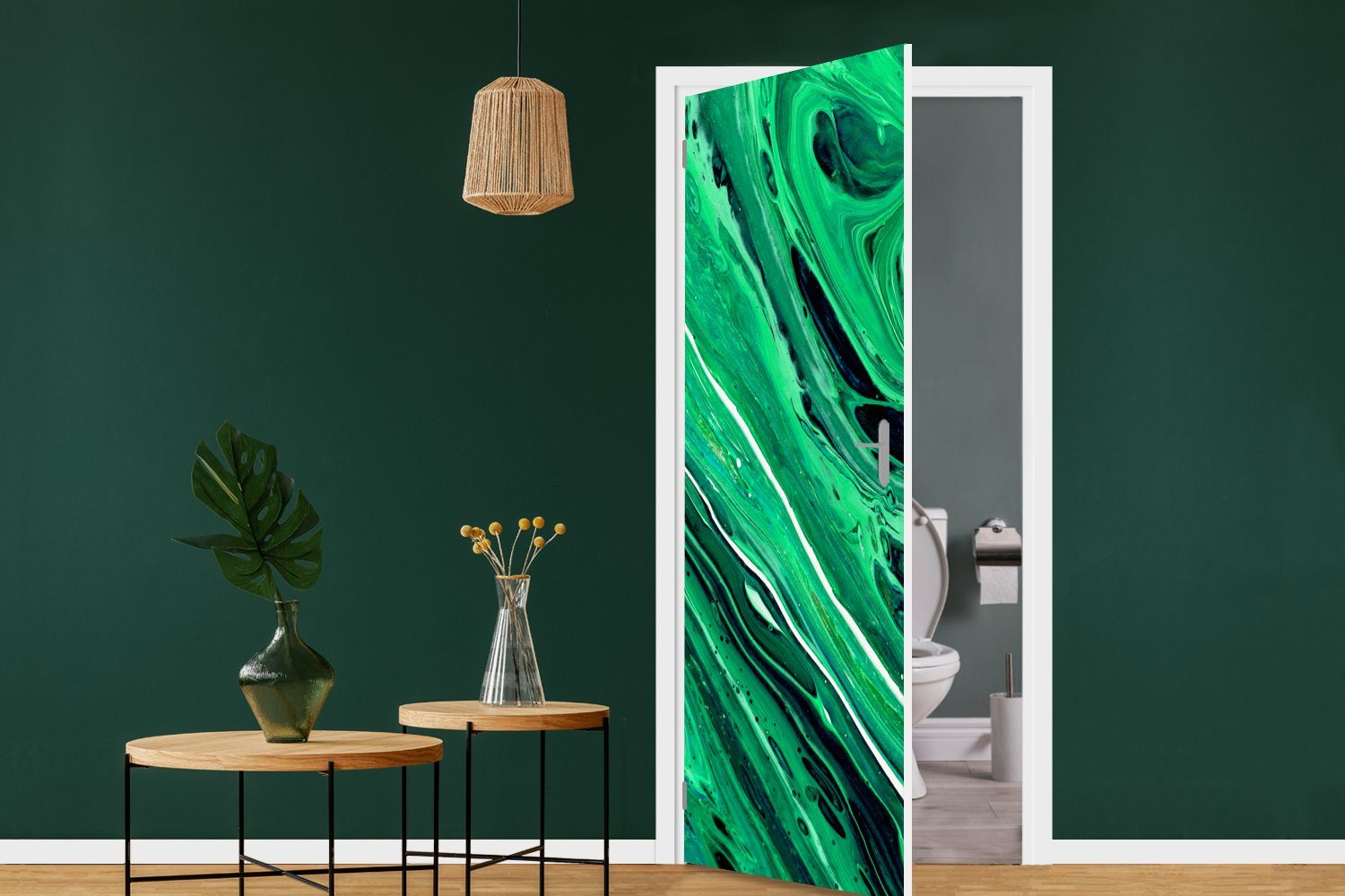 Ölfarbe Tür, Marmor Türaufkleber, Grün, - MuchoWow Fototapete bedruckt, (1 75x205 - St), cm für Matt, Türtapete
