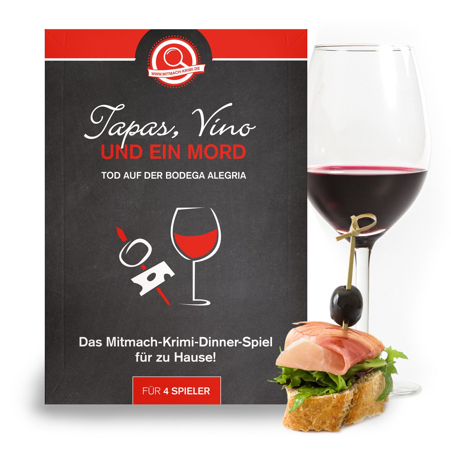 mitmach-krimi Spiel Krimi-Dinner, Vino, Tapas und EIN Mord - Krimi-Dinner Spiel 4 Personen