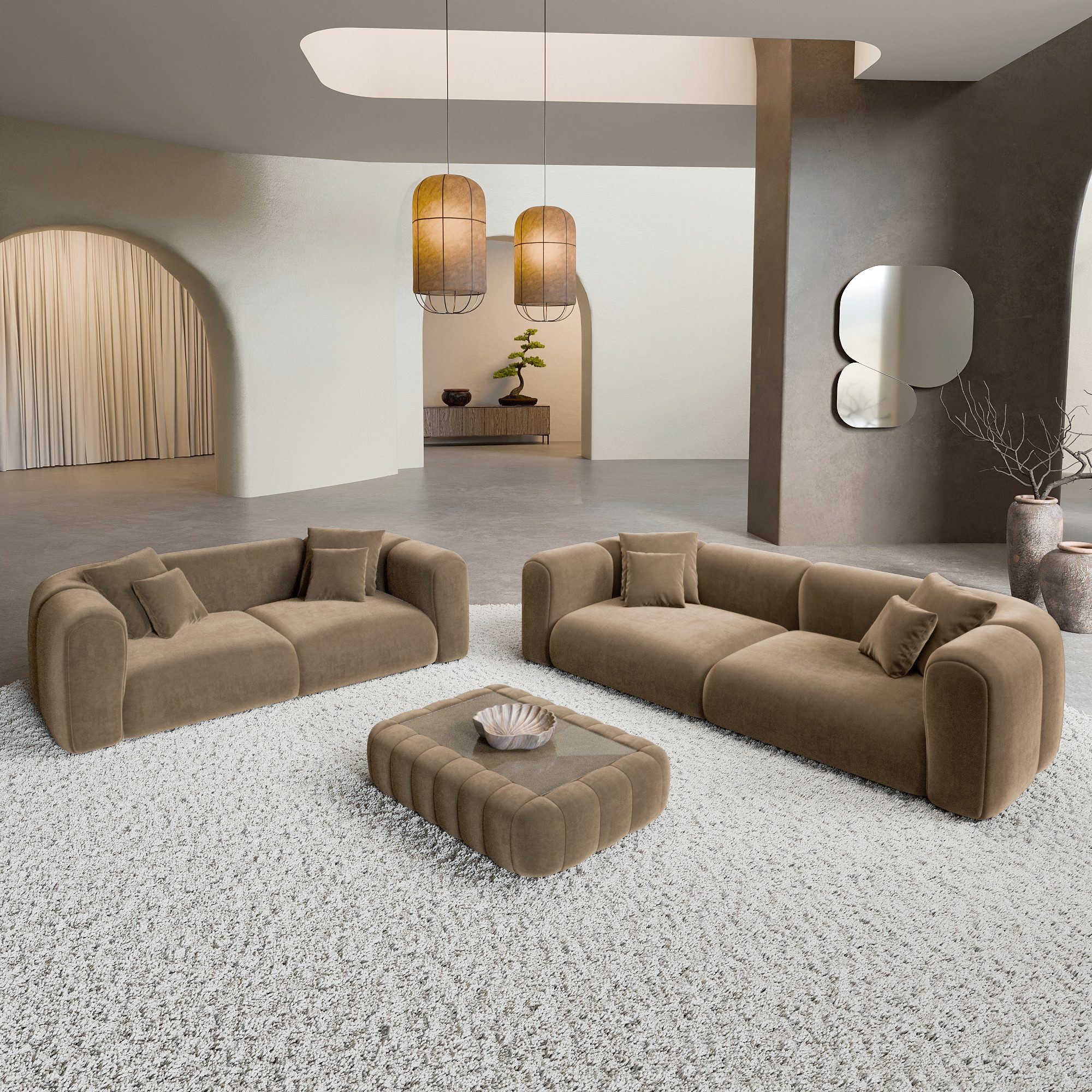 Sofa Dreams Polstergarnitur Venturia 3er & 2er Couchgarnitur, (Sofa-Set, 2 Teile, Couchgarnitur, inkl. Zierkissen), 3-Sitzer, 2-Sitzer Sofagarnitur, Lounge, Samtstoff Bezug in Braun