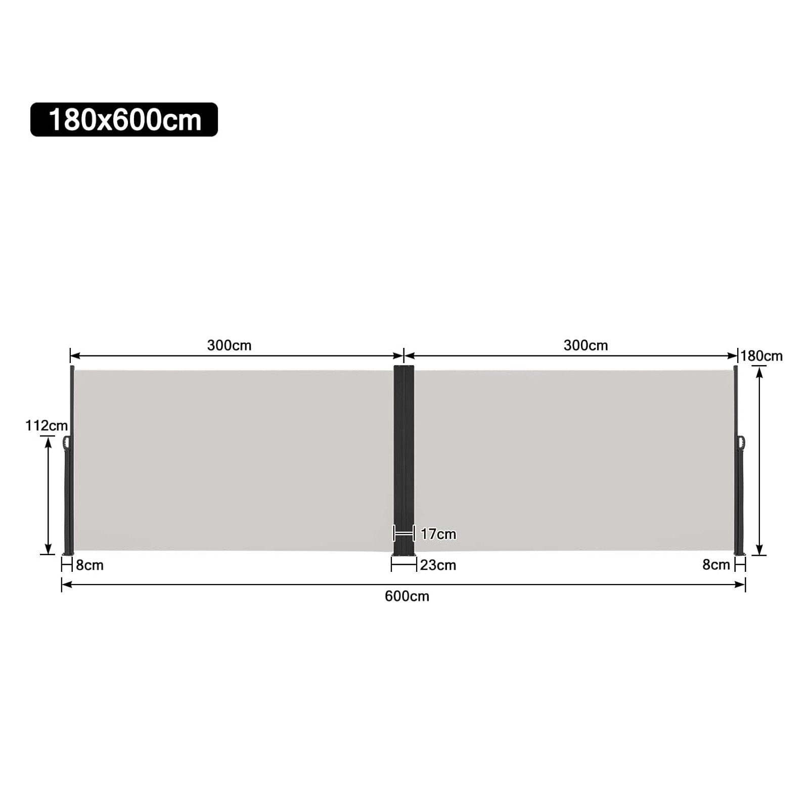 FIVMEN Seitenmarkise Doppel markise Ausziehbar Sonnenschutz aus Polyester Sichtschutz Markise für Balkon Terrasse Garten Camping