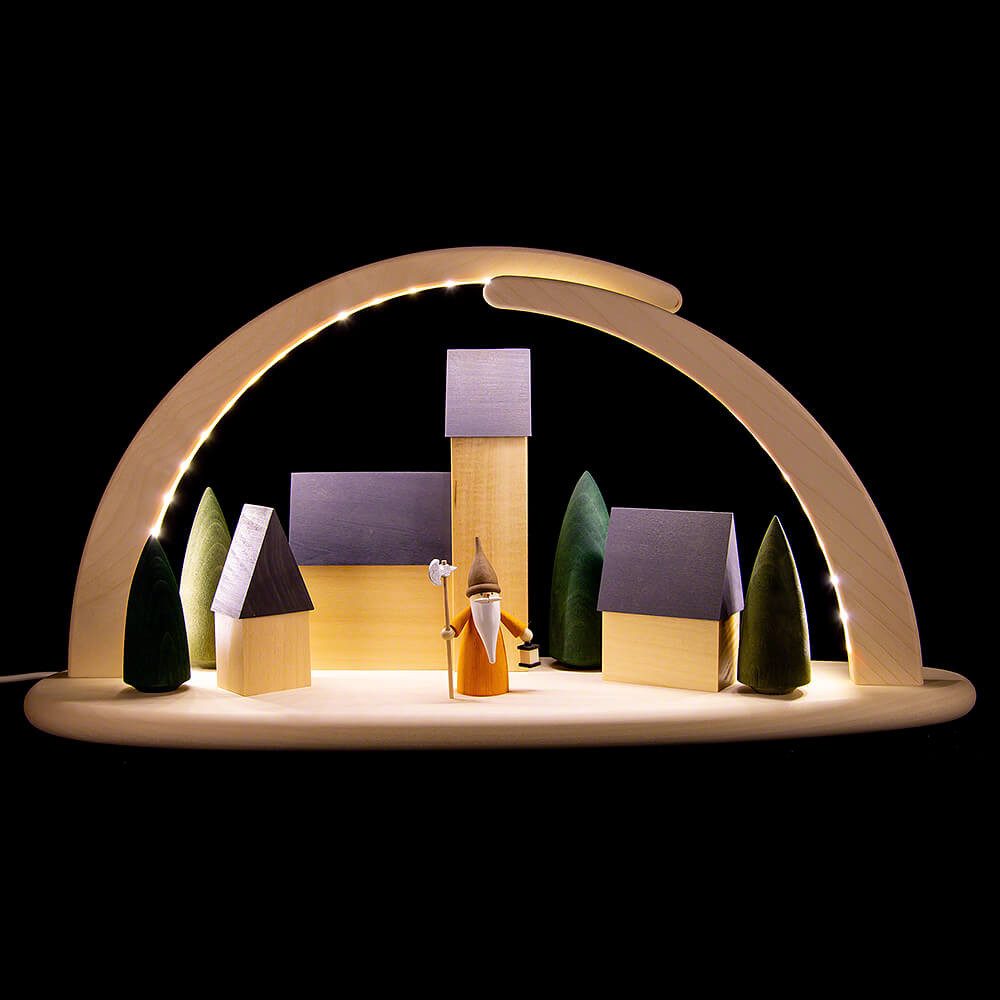 Seiffener Volkskunst Schwibbogen Stadt mit Nachtwächterwichtel (42x21cm) Leuchterbogen von Seiffener Vo