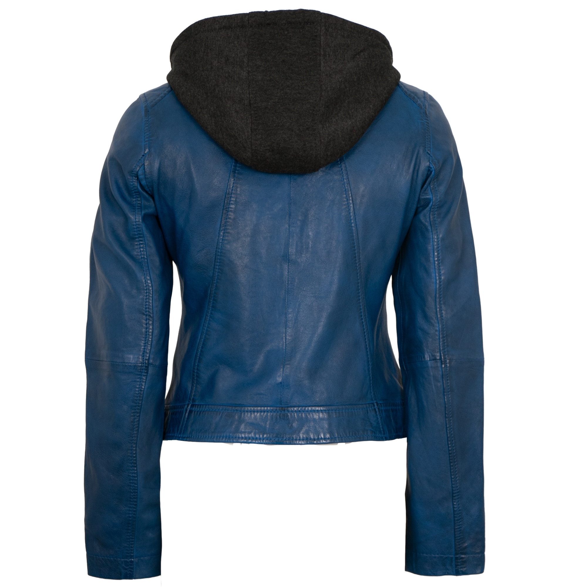 Jilani Lederjacke Ashley Jilani Collection - Damen Lederjacke Lammnappa Kapuze blau – Bild 4 von 5