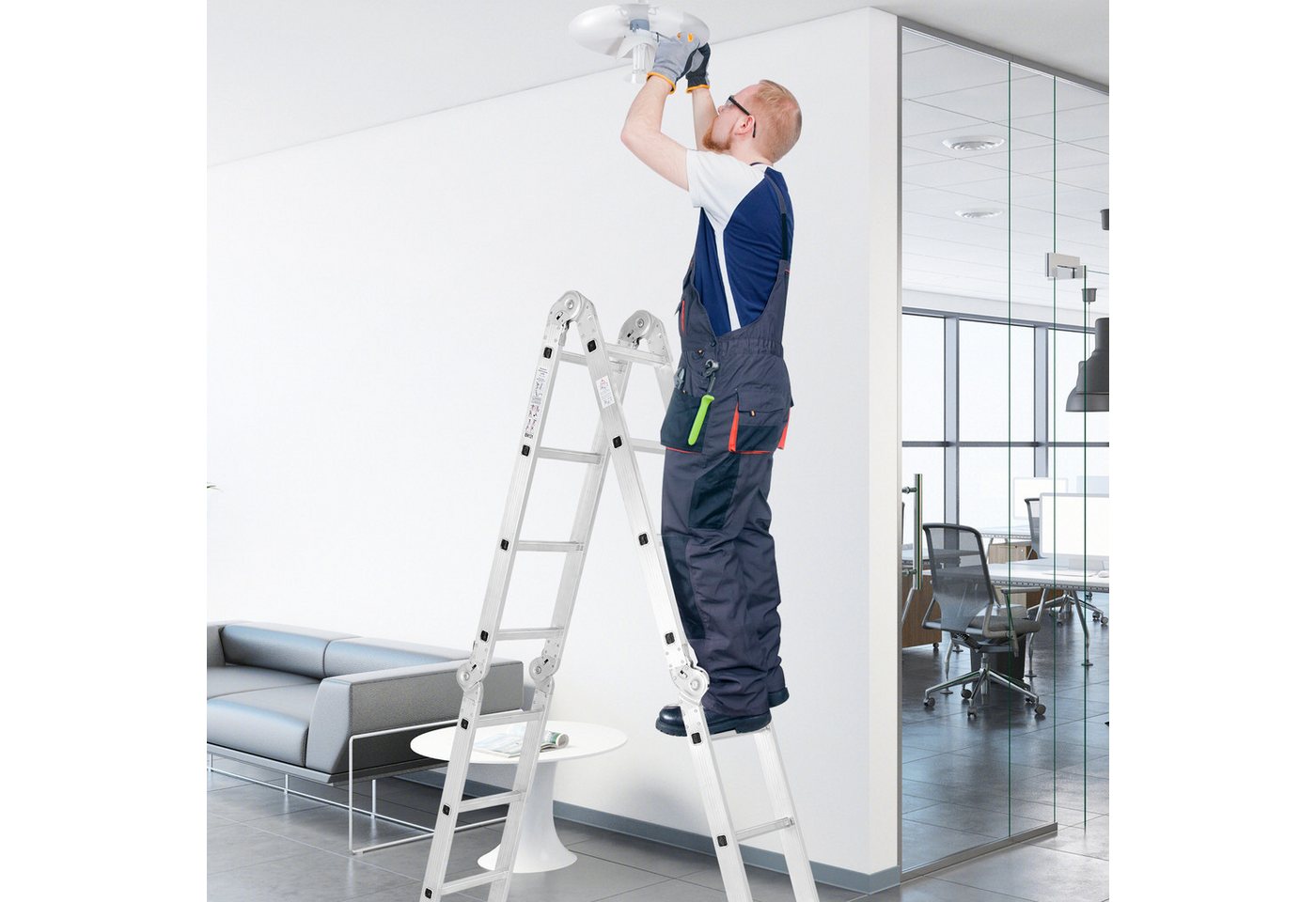 Thumbnail - COSTWAY Vielzweckleiter, 4,6m lang, bis 150 kg, mit rutschfeste Sprossen Alu