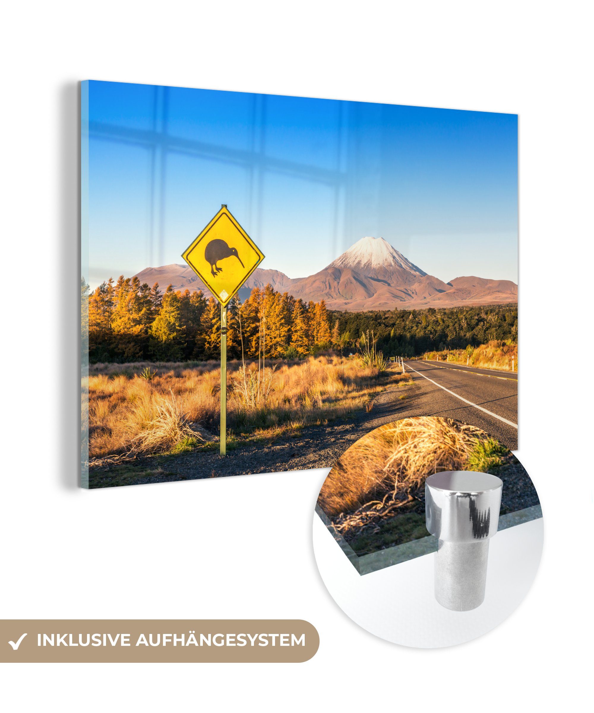 MuchoWow Acrylglasbild Asphaltstraße im Tongariro-Nationalpark, Neuseeland, (1 St), Acrylglasbilder Wohnzimmer & Schlafzimmer