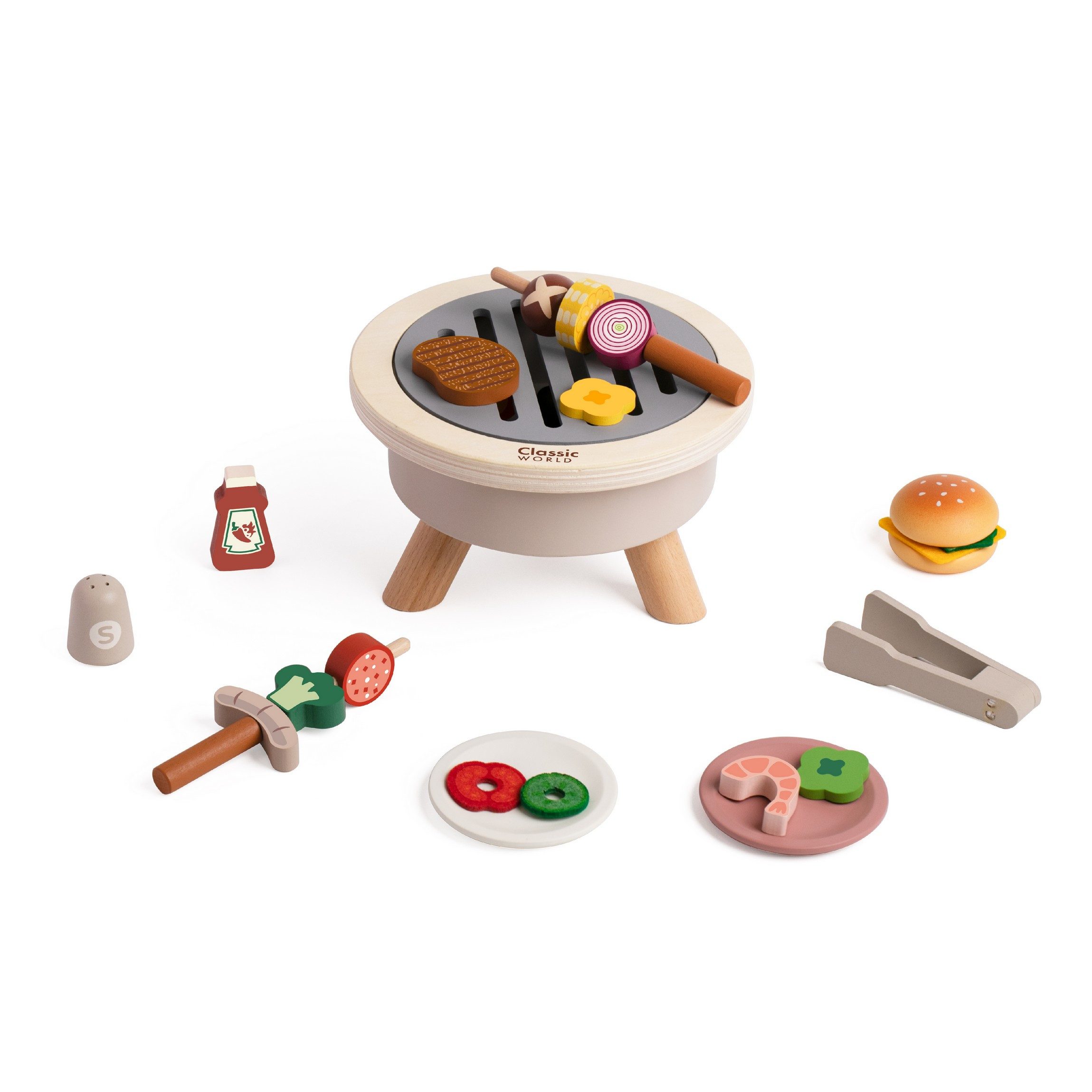 Classic World Spielküche Classic World - Spielset Grill-Set - 21x21x12,5 cm - 2Y+ MDF, Buchenholz, Sperrholz, aus Holz