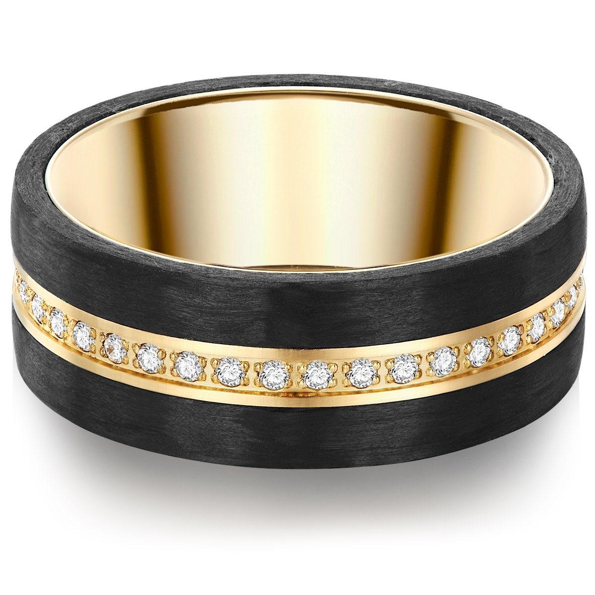 Trilani Fingerring Bandring aus Edelstahlin gelbgold schwarz, Zirkonia mit und