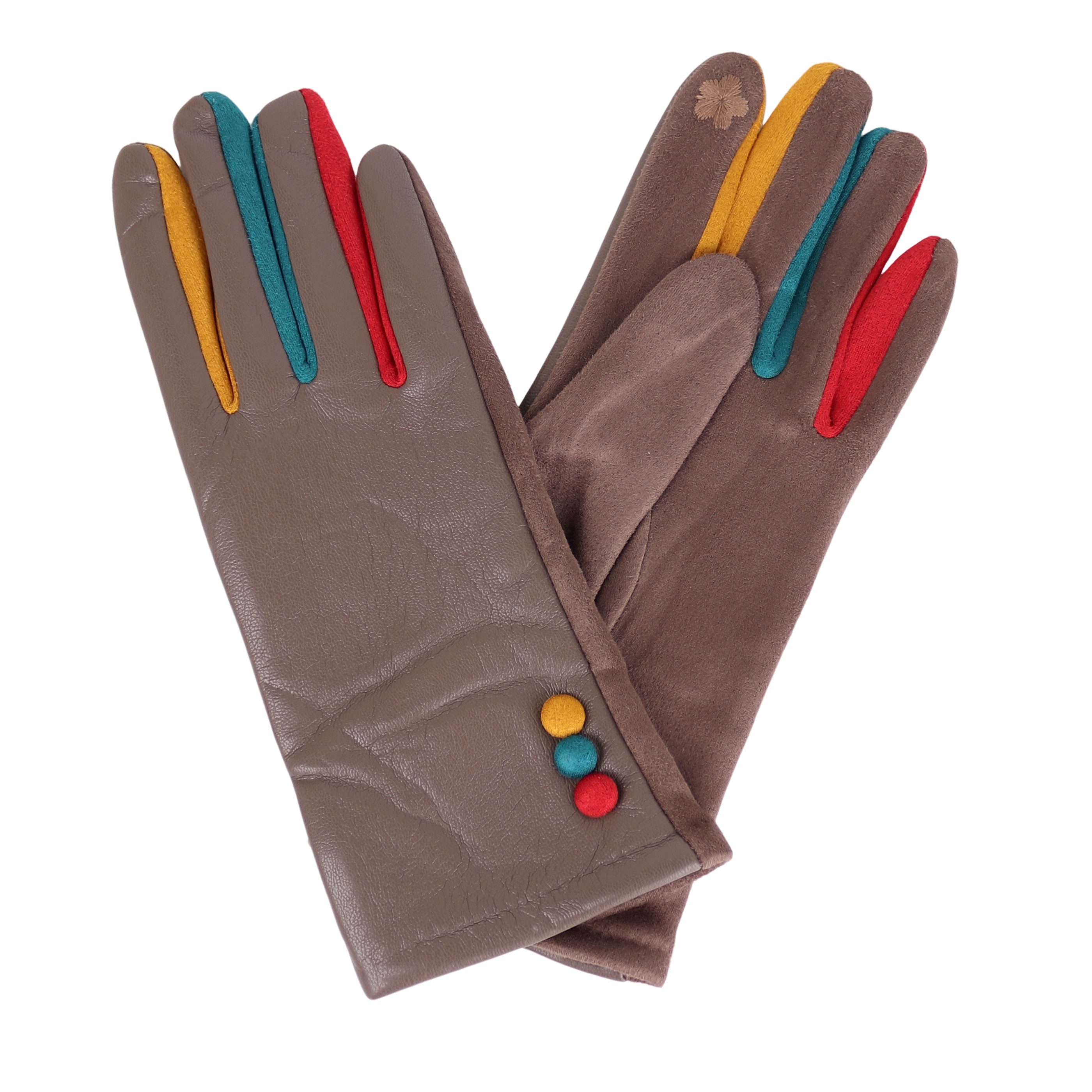 MIRROSI Lederhandschuhe Damen Touchscreen Handschuhe gefüttert Warm ONESIZE (Bunt Dezent) aus Veganleder sehr weich und warm ideal für Herbst oder Winter