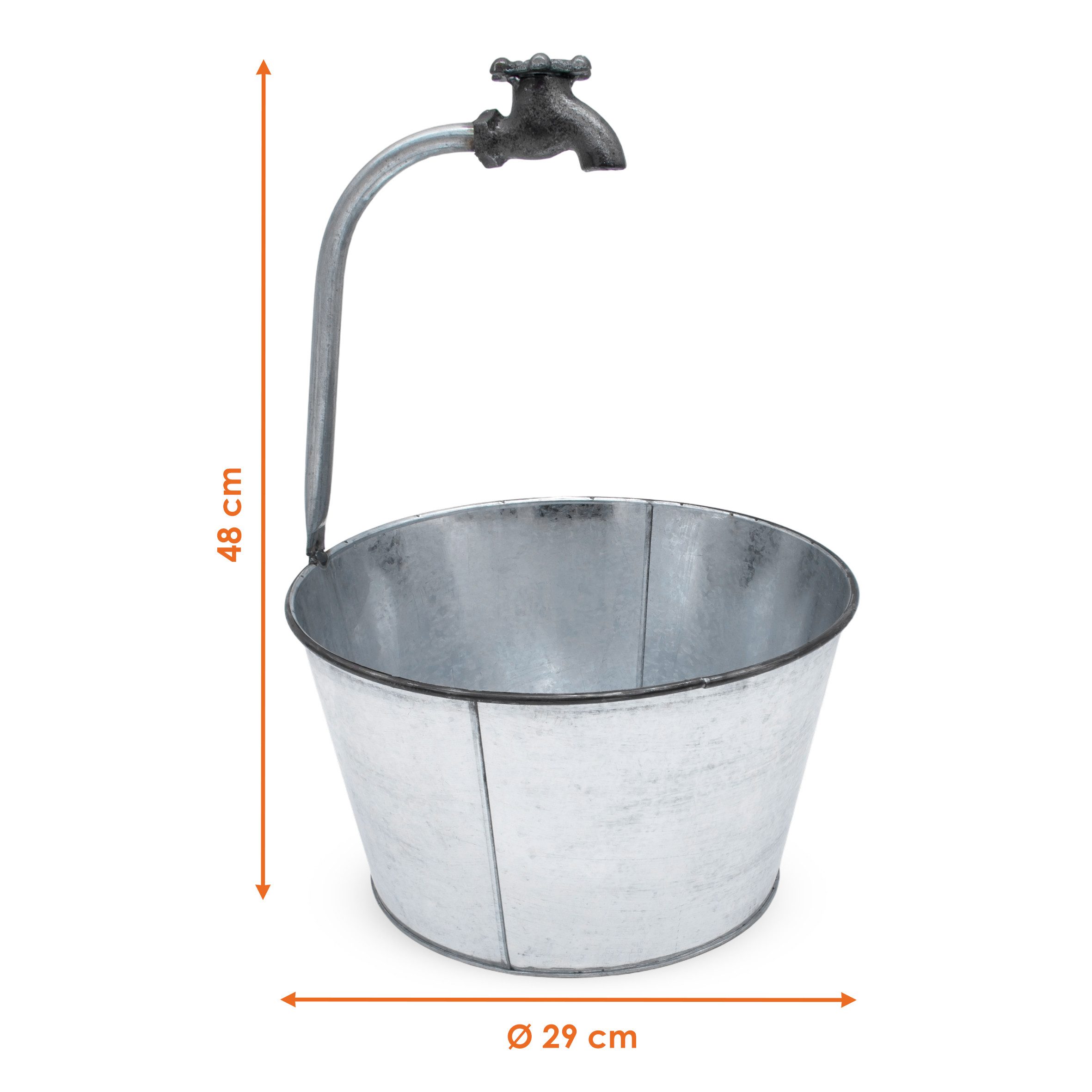 Spetebo Blumentopf Metall Zinkeimer mit Deko Wasserhahn - 48 x 29 cm (Packung, 1 tlg), Metalleimer zum Beflanzen