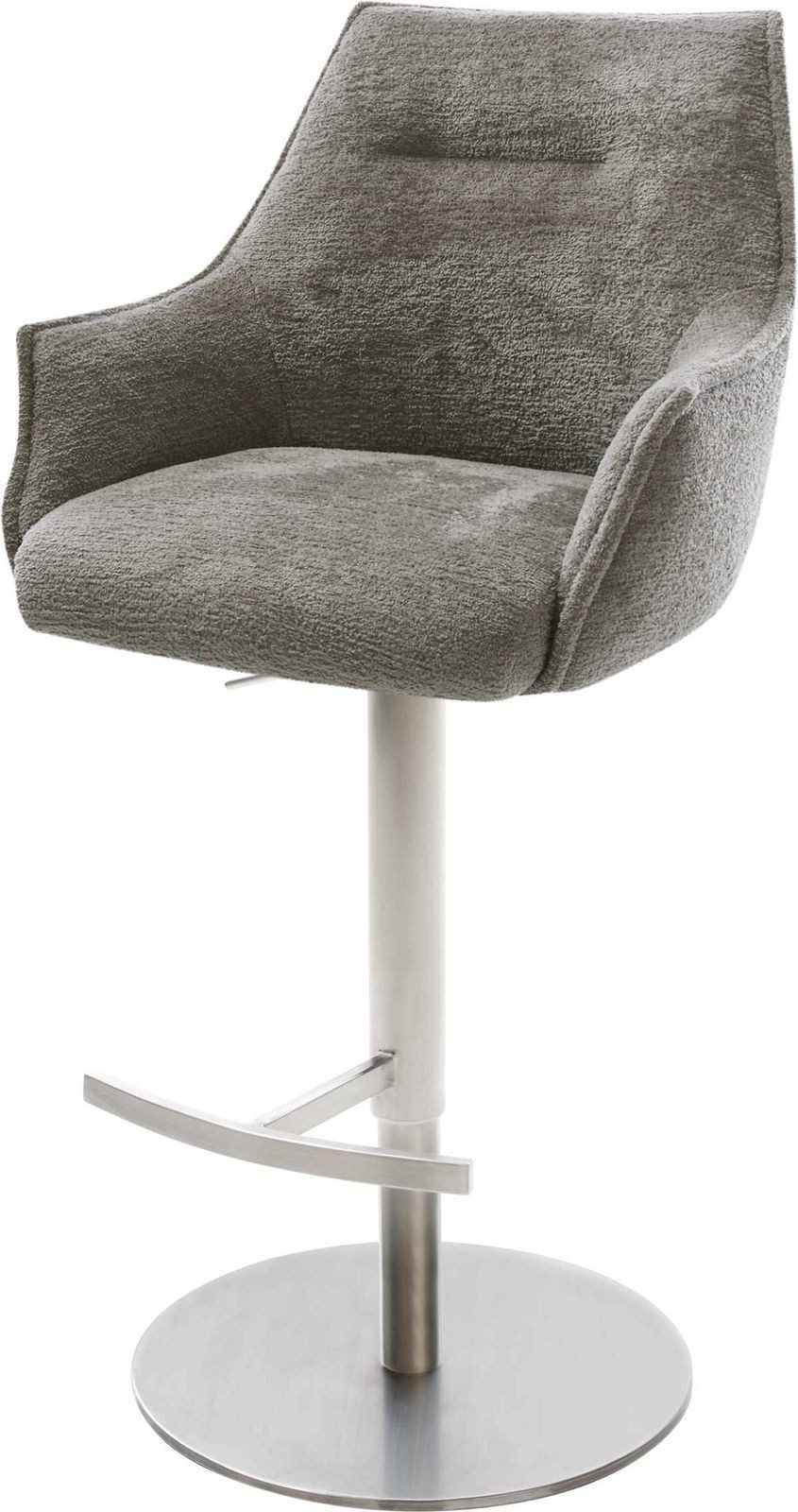 DELIFE Barhocker Alja-Flex, Drehfuß höhenverstellbar Edelstahl Silberfarben Bouclé Soft Schlamm Ta