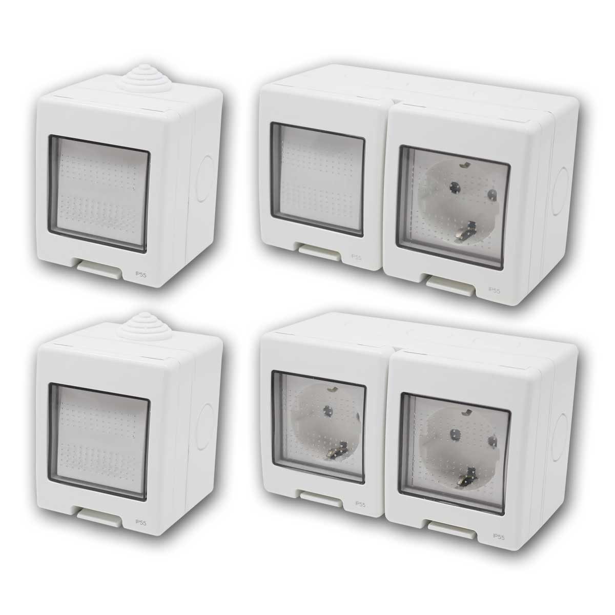 TEM Aufputz-Steckdose TEM Set "Flur" 4-teilig, lichtgrau, 16A/250V, IP55