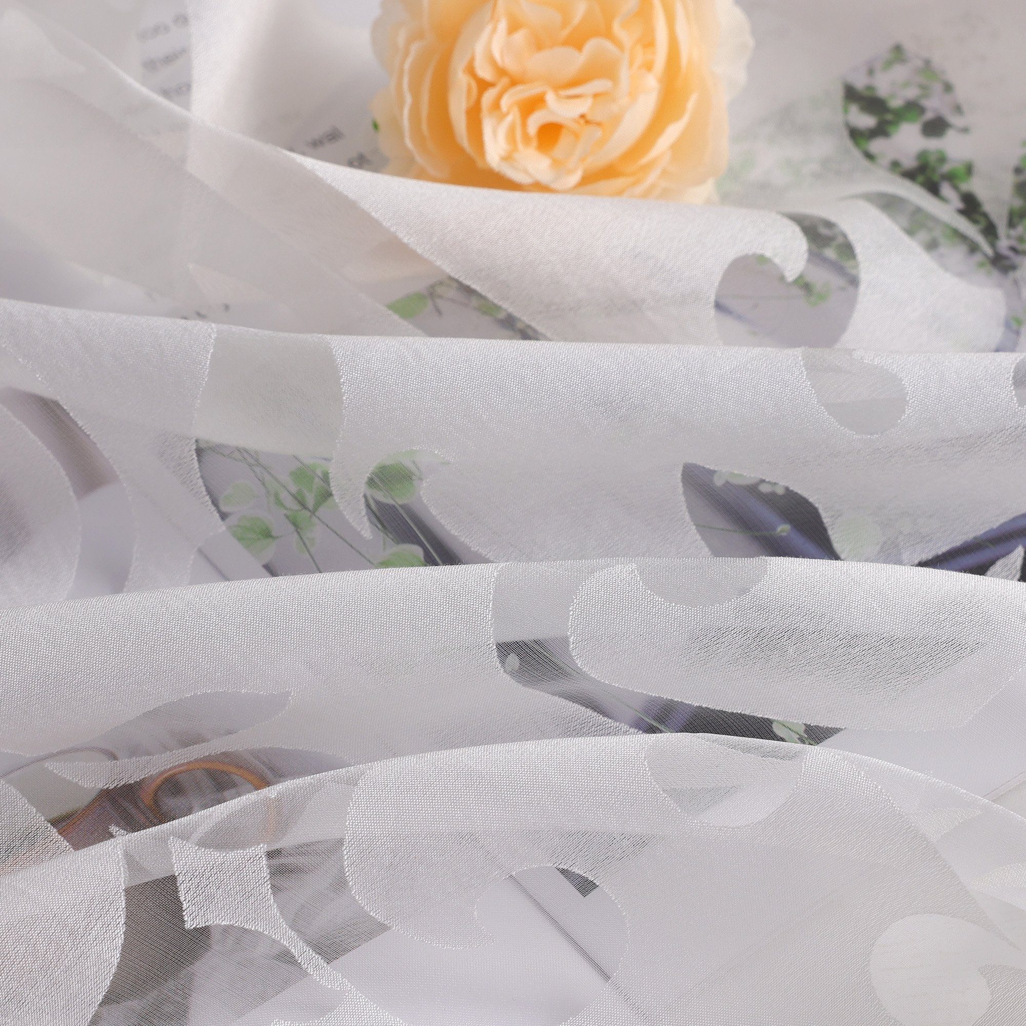 Delien Raffrollo Jessica, mit Schlaufen, Voile Uni mit Floral Ausbrenner