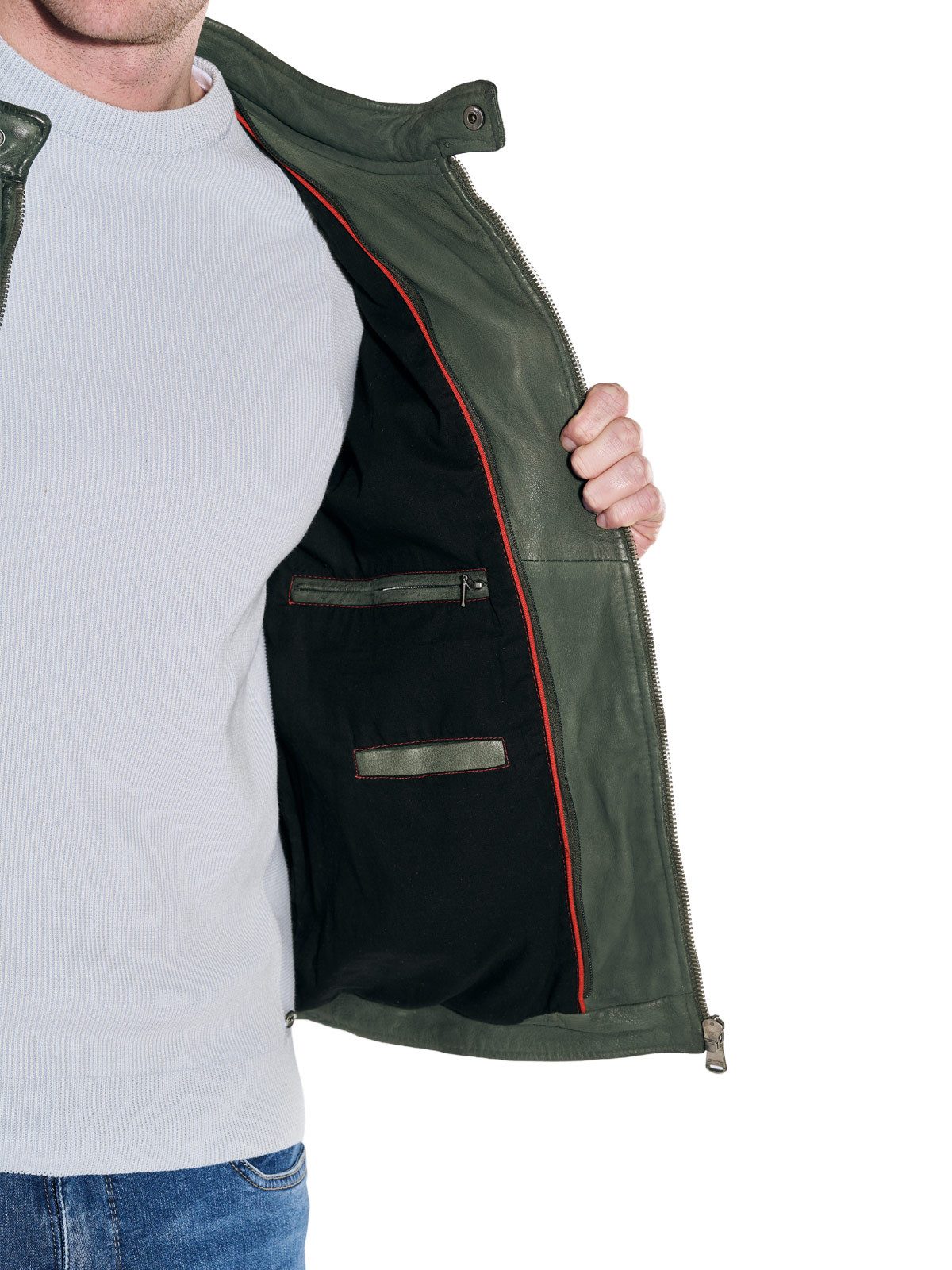 Engbers Lederjacke Herren Lederjacke mit heraustrennbarem Inlet, Gruen
