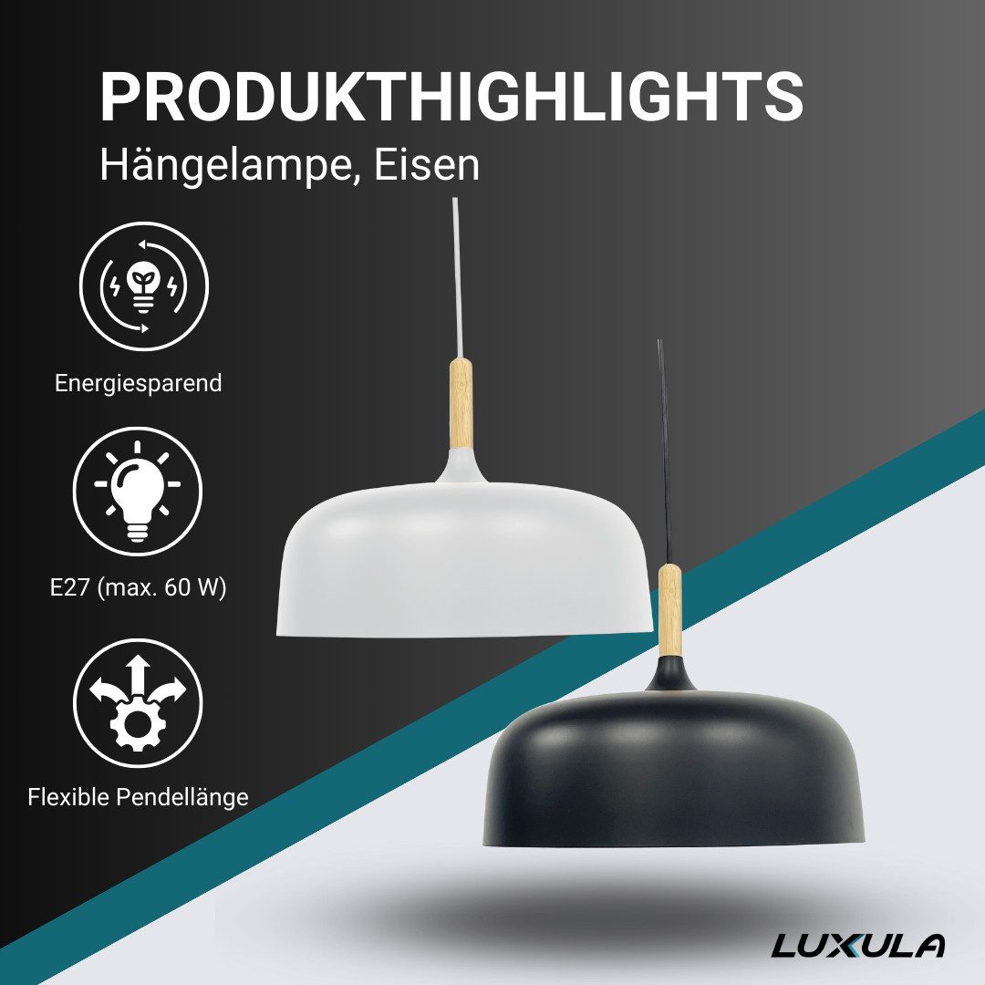 LUXULA Hängeleuchte Moderne LED-Hängeleuchte in schwarz, rund, Metall, E27, IP20, Ø30 cm, ohne Leuchtmittel