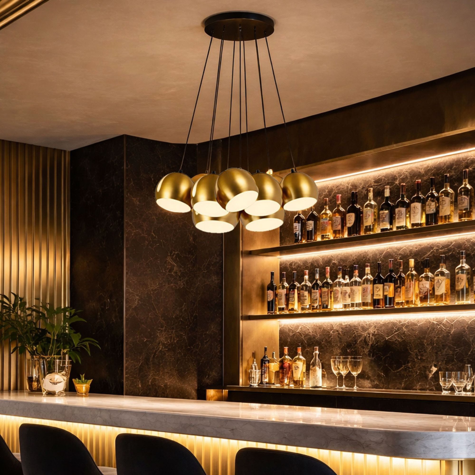 s.luce Pendelleuchte s.luce Ball Mehrfach-Pendelleuchte Cluster 7-flammig 7x20cm Gold