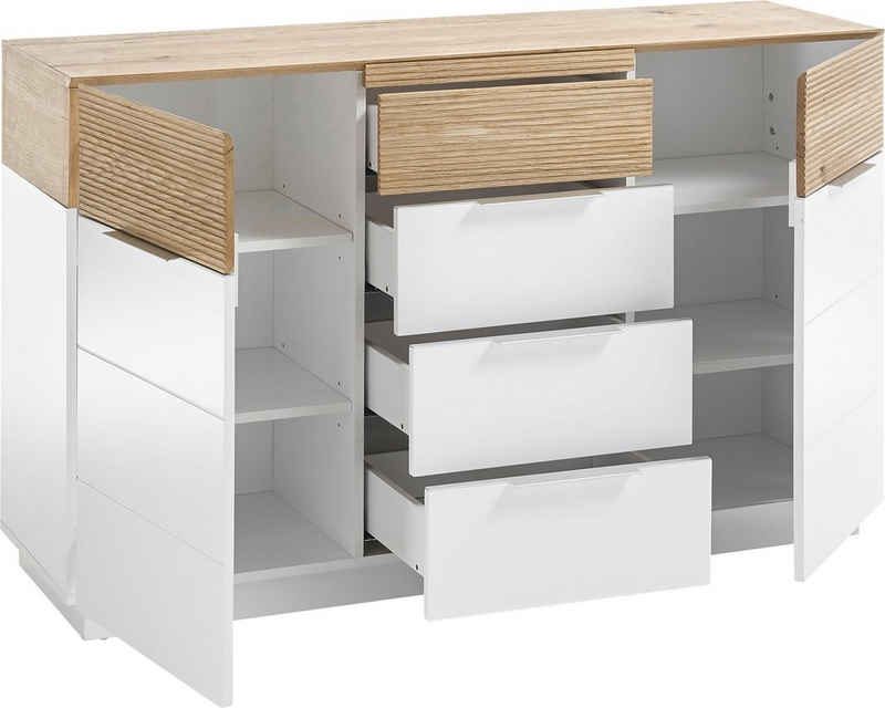 MCA furniture Sideboard Dubai, weiß Matt mit Absetzungen in Eiche