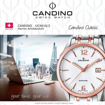 Candino Quarzuhr Candino Herren Uhr Analog C4616/2, (Analoguhr), Herren Armbanduhr rund, Edelstahlarmband roségold, silber, Elegant