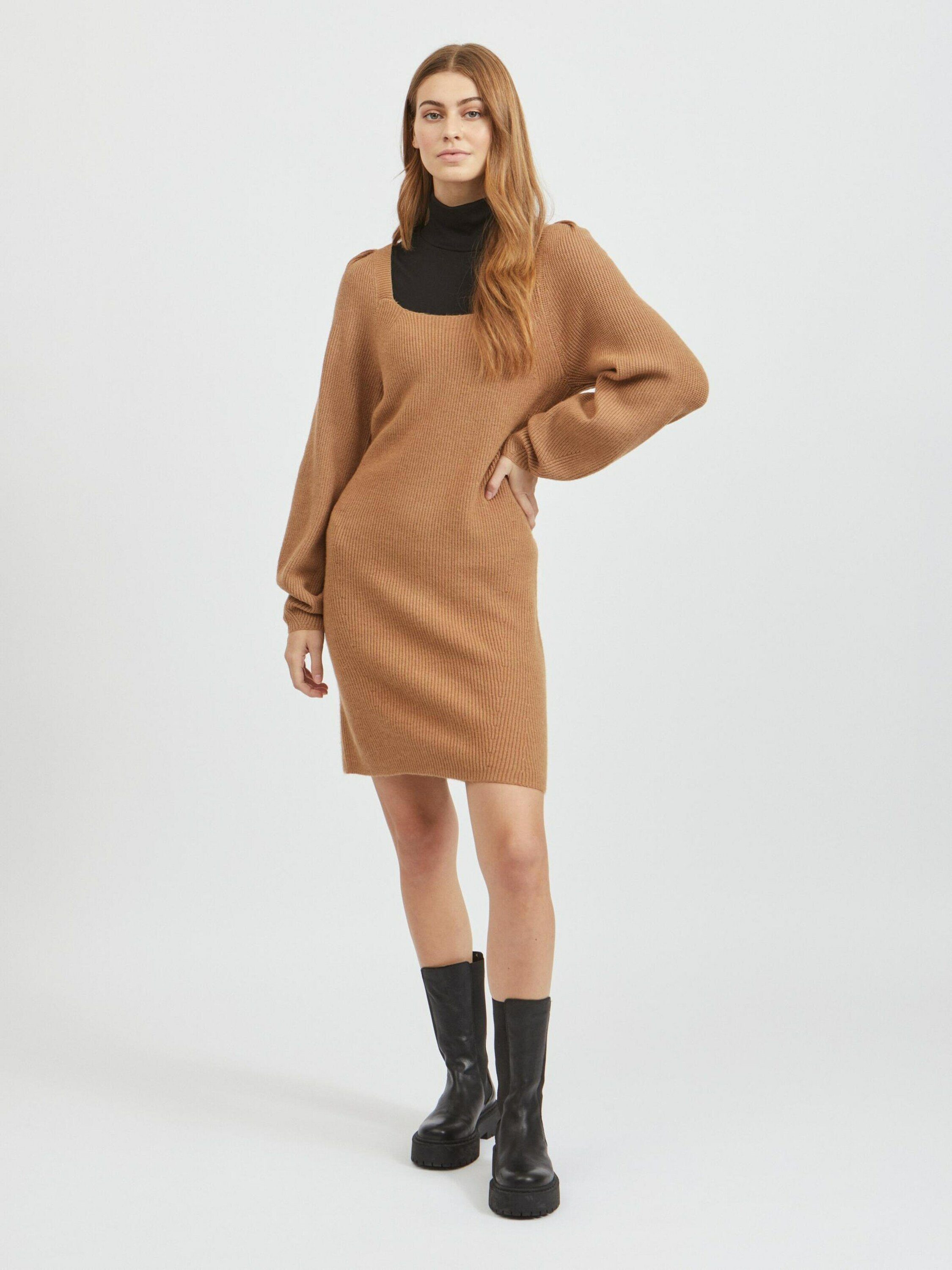 Vila Strickkleid VIRICKY - Kurzes Langarmkleid Mit Rundhalsausschnitt