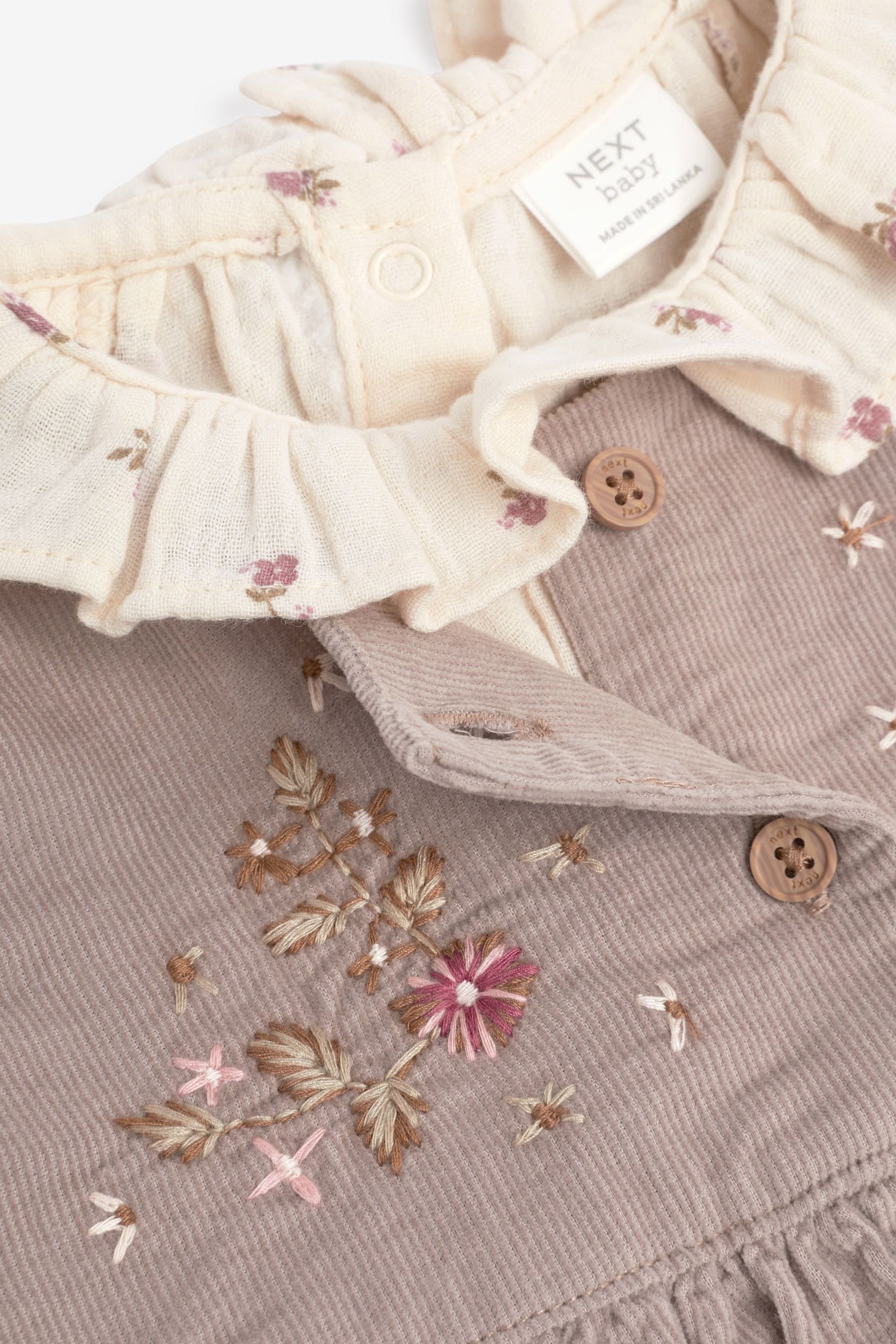 Next Latzkleid 3er Baby-Set Bodysuit (3-tlg) mit und Trägerkleid Pink Embroidered