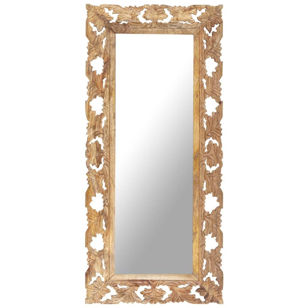 furnicato Wandspiegel Vollholz Spiegel mit braunem Muster 110 x 50 x 2,5 cm (1-St), Handgeschnitzte Wandspiegel-Optik, verschleißfest und ohne Montage