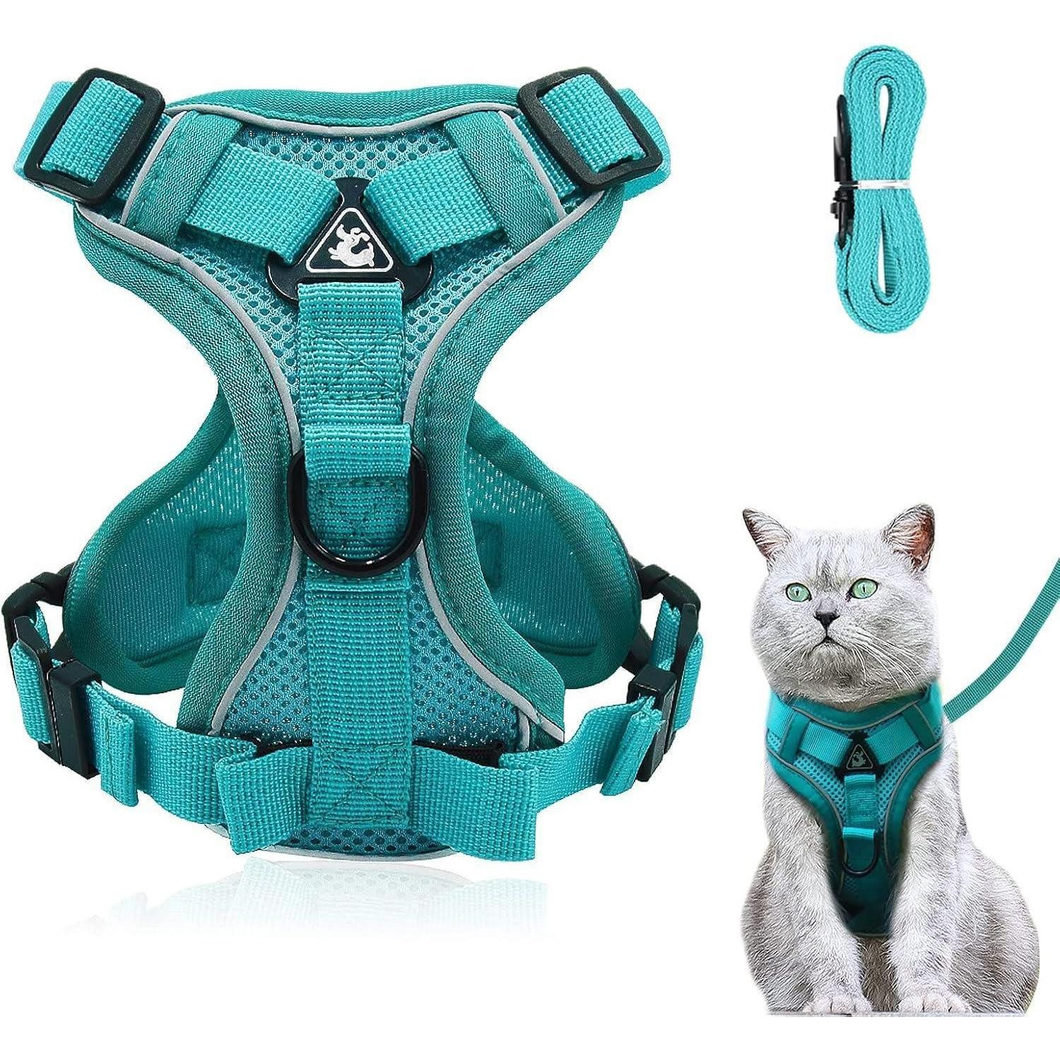 Grantop Katzen-Geschirr Verstellbares Katzengeschirr mit Leine Set Ausbruchsicher Blauer See M