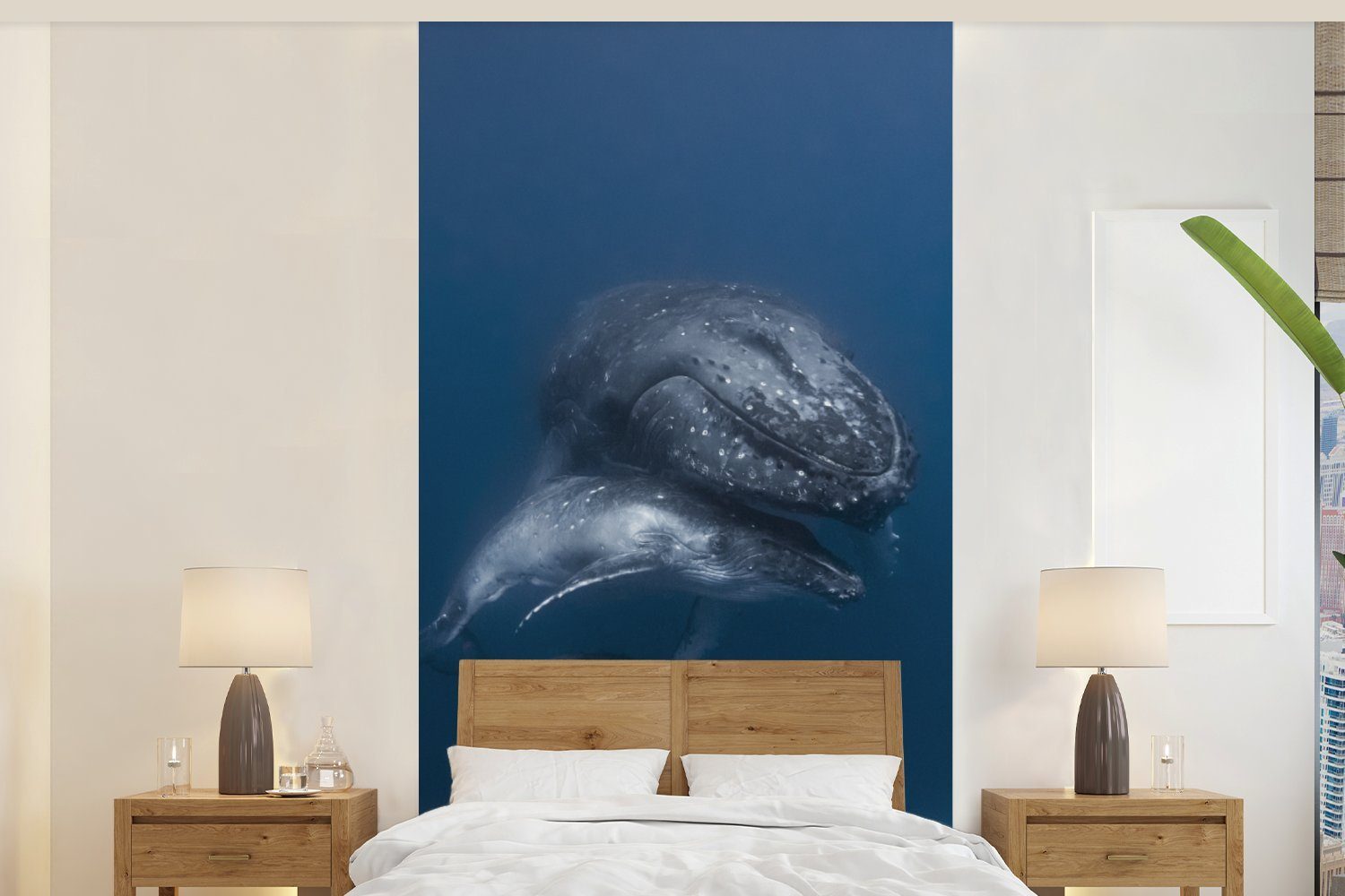 MuchoWow Fototapete Wale - Meer - Familie, Matt, bedruckt, (2 St), Vliestapete für Wohnzimmer Schlafzimmer Küche, Fototapete