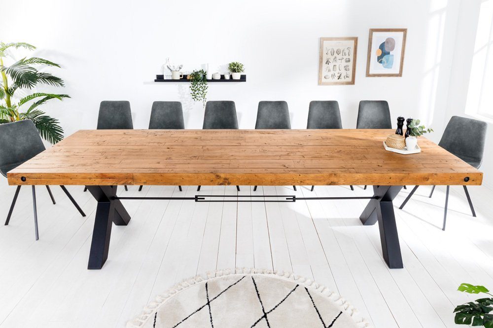 riess-ambiente Esstisch THOR 300cm vintage braun/schwarz - reyceltes Pinienholz, X-Gestell (Einzelartikel, 1-St), Industrial Design für Esszimmer – ideal für bis zu 12 Personen