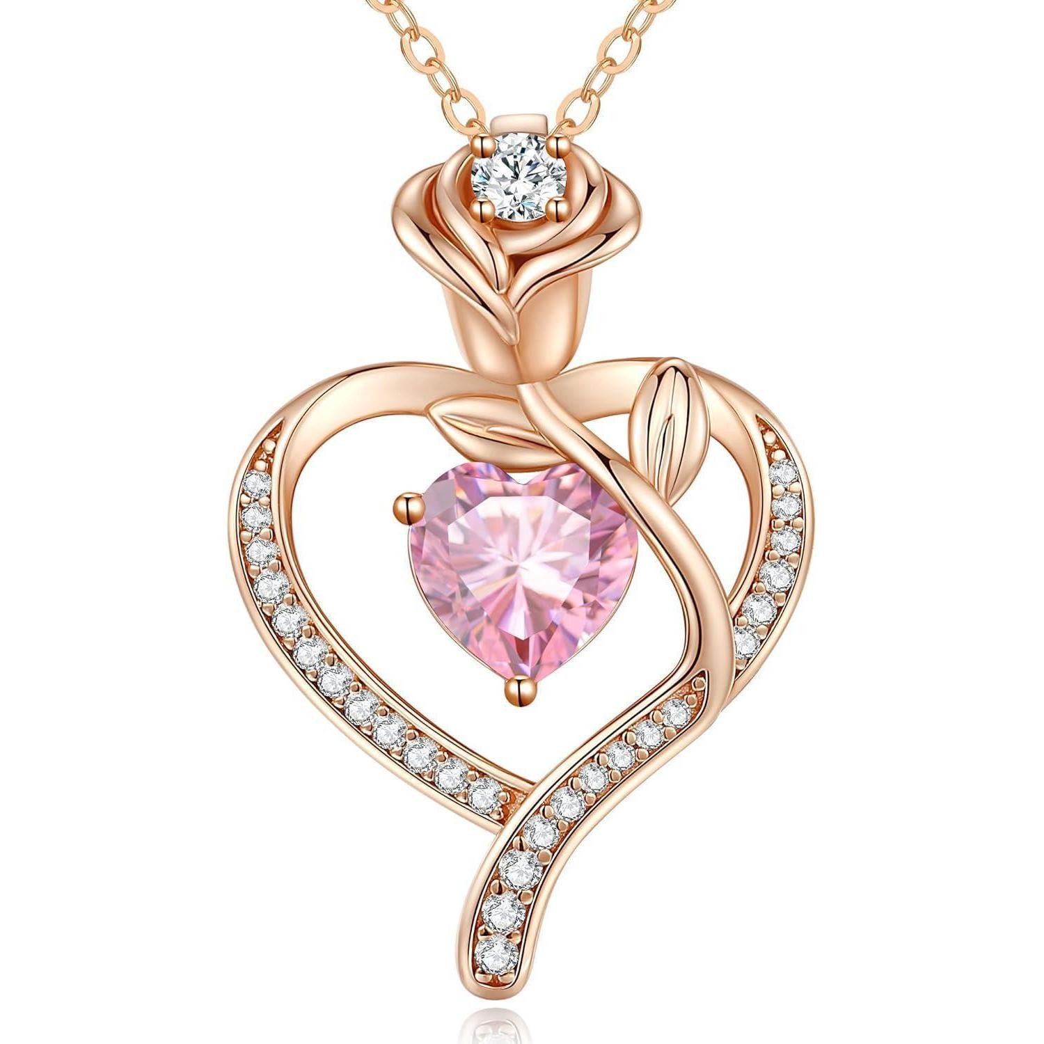 Kette mit Anhänger Halskette Damen Herz Silber 925 Rosegold Geburtsstein Rosegold-10
