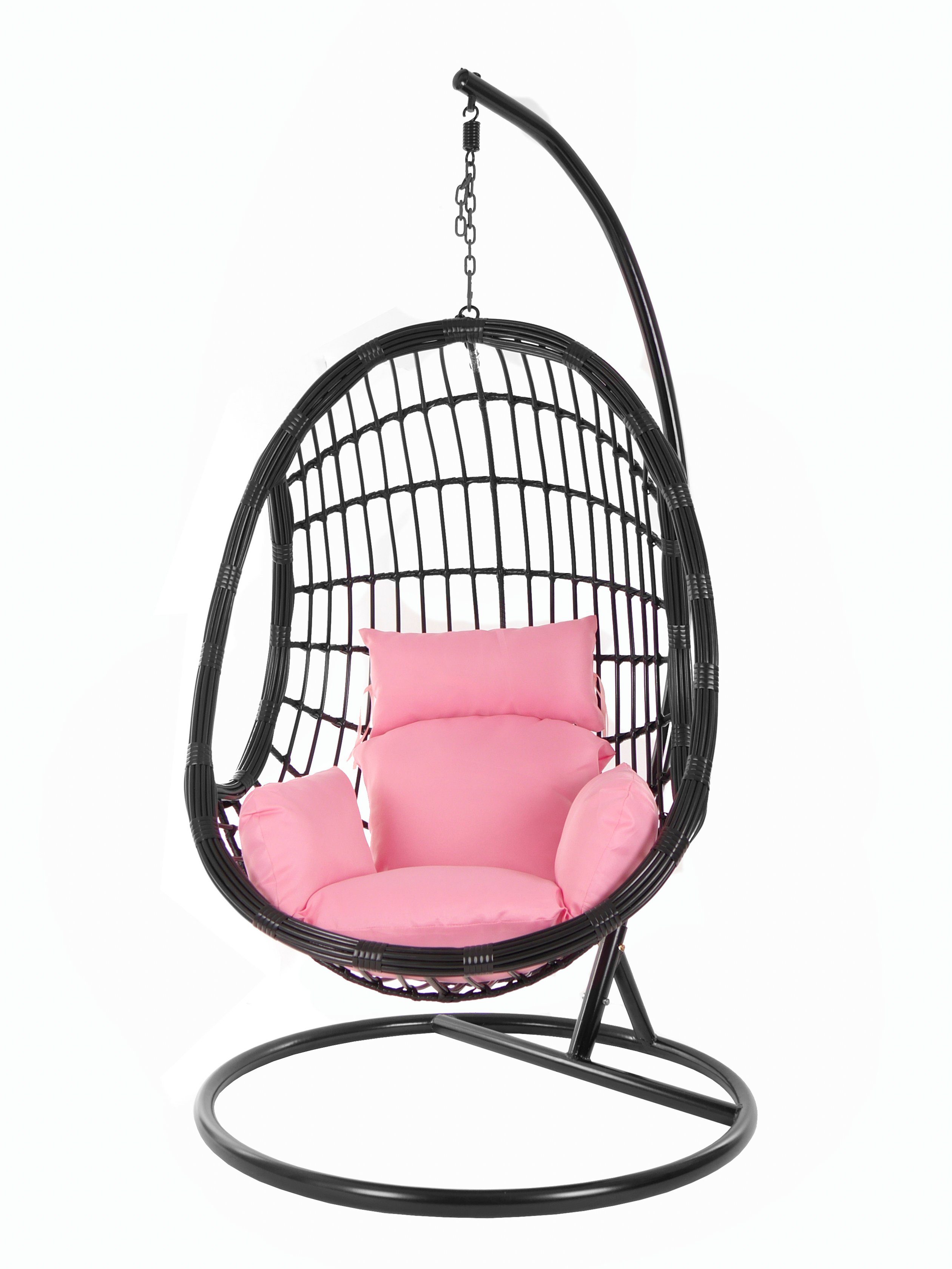 KIDEO Hängesessel Kissen, PALMANOVA Chair, Schwebesessel, Nest-Kissen Swing (3002 Hängesessel rosa lemonade) black, Gestell und mit