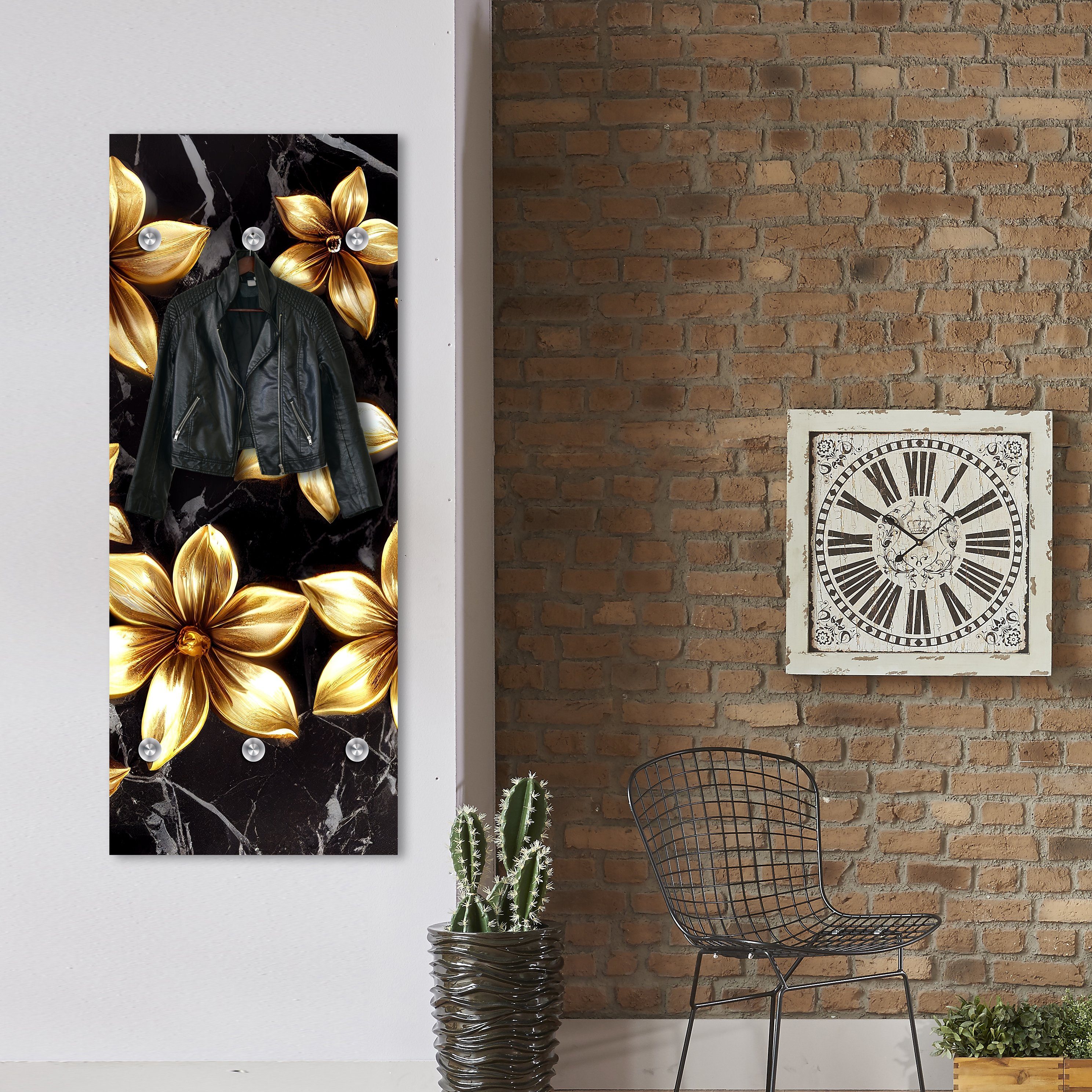 queence Wandgarderobe Goldene Blumen - Gold/Schwarz günstig online kaufen
