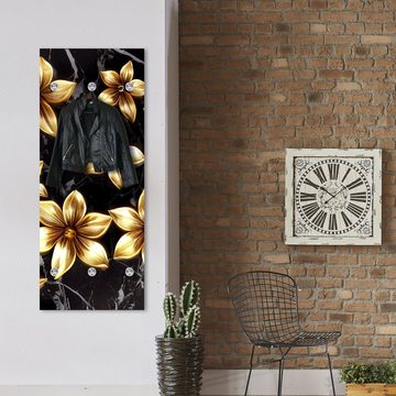 queence Wandgarderobe Goldene Blumen - Gold/Schwarz - Garderobe aus hochwertigem Acrylglas (1 St), 50x120 cm - mit Edelstahlhaken