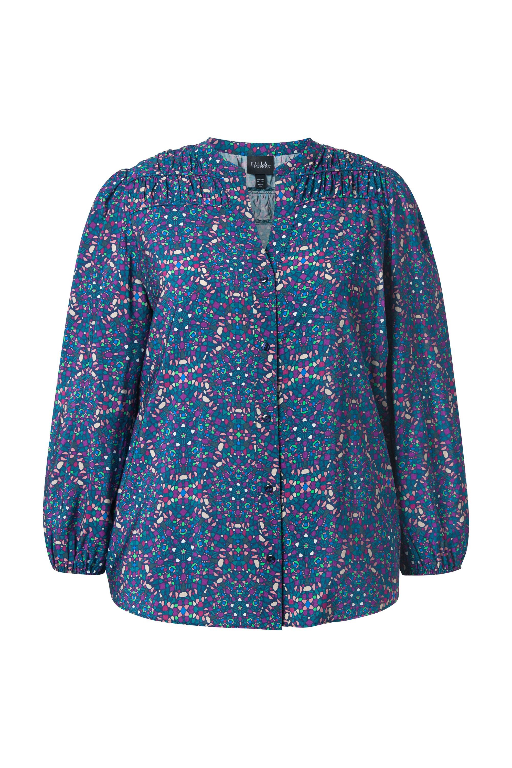 Ulla Popken Longbluse Bluse Zierpasse A-Linie Tunika-Ausschnitt Langarm günstig online kaufen