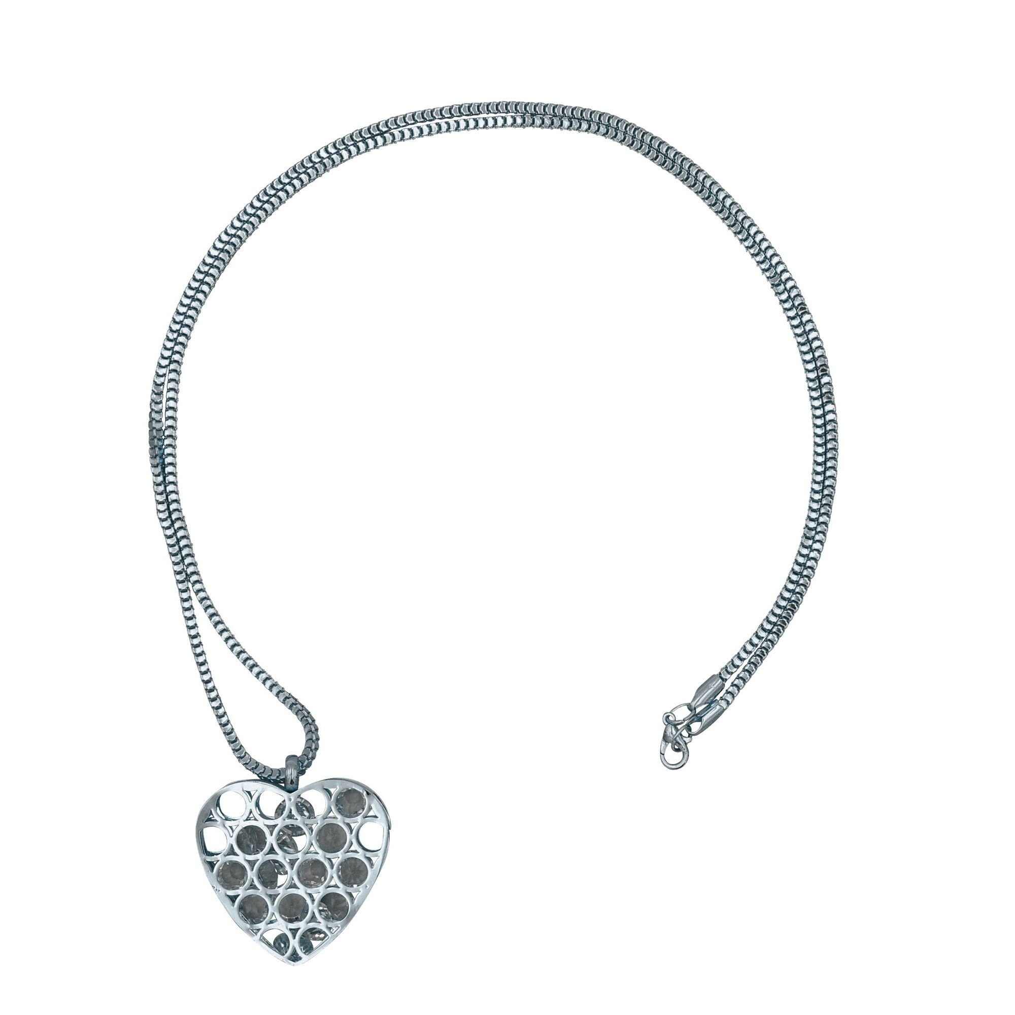 Lange Kette Rhodiumfarbener Herzanhänger an Metallkette