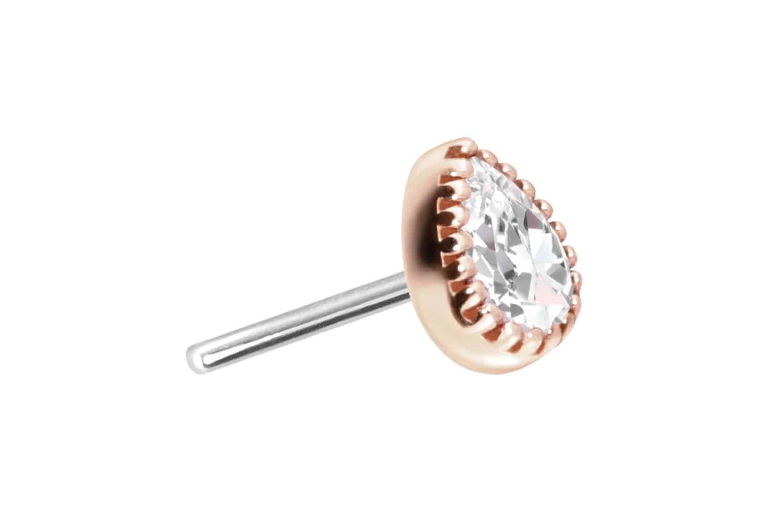 Piercing-Set 14 Karat Gold Aufsatz mit Titan Push Pin MOISSANIT-TROPFEN