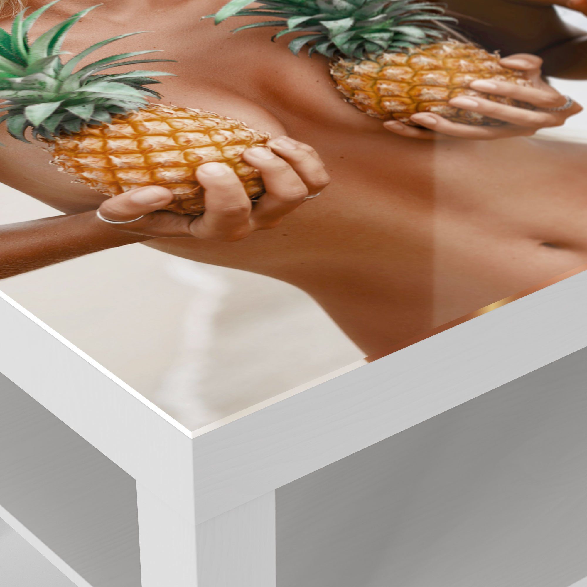 Couchtisch Glas Glastisch modern Weiß bedeckte Beistelltisch DEQORI 'Ananas Brüste',