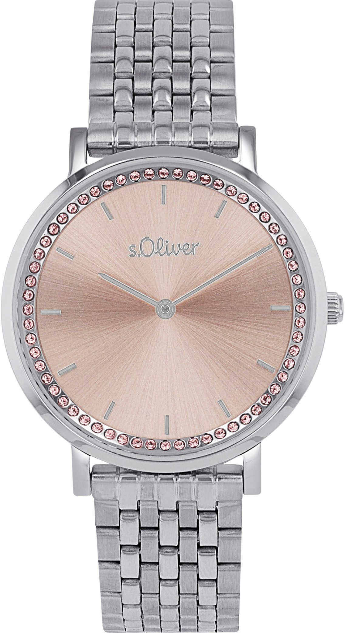s.Oliver Quarzuhr 2039536, Armbanduhr, Damenuhr, Edelstahlarmband, analog, günstig online kaufen