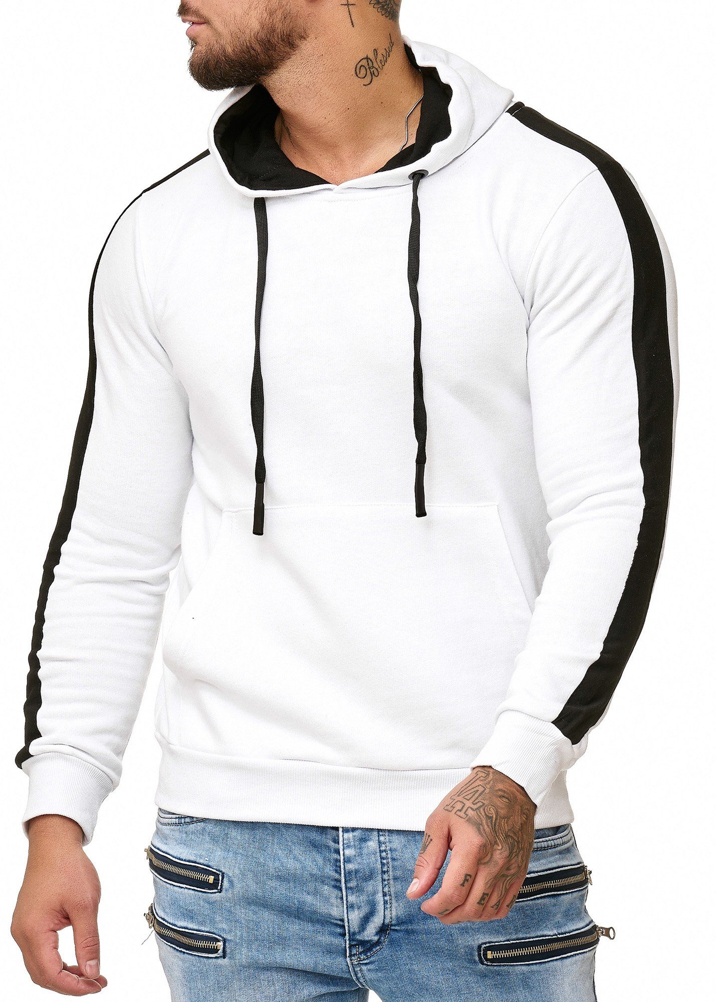 Modell 1212 Pullover Sweatshirt Freizeit Kapuzenpullover 1-tlg) Code47 Code47 Sweater, Hoodie (Hoodie Hoodie Herren Fitness Weiss Casual Kapuzenpullover