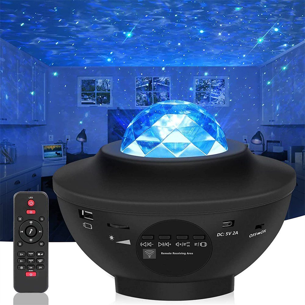 LED Sternenhimmel Projektor Rotierendes Ozeanwellen Projektionslampe Ferngesteuertes Nachtlicht mit Farbwechselnder Musikplayer Bluetooth Party Geburtztag Projektor für Kinder Erwachsene Geschenke 