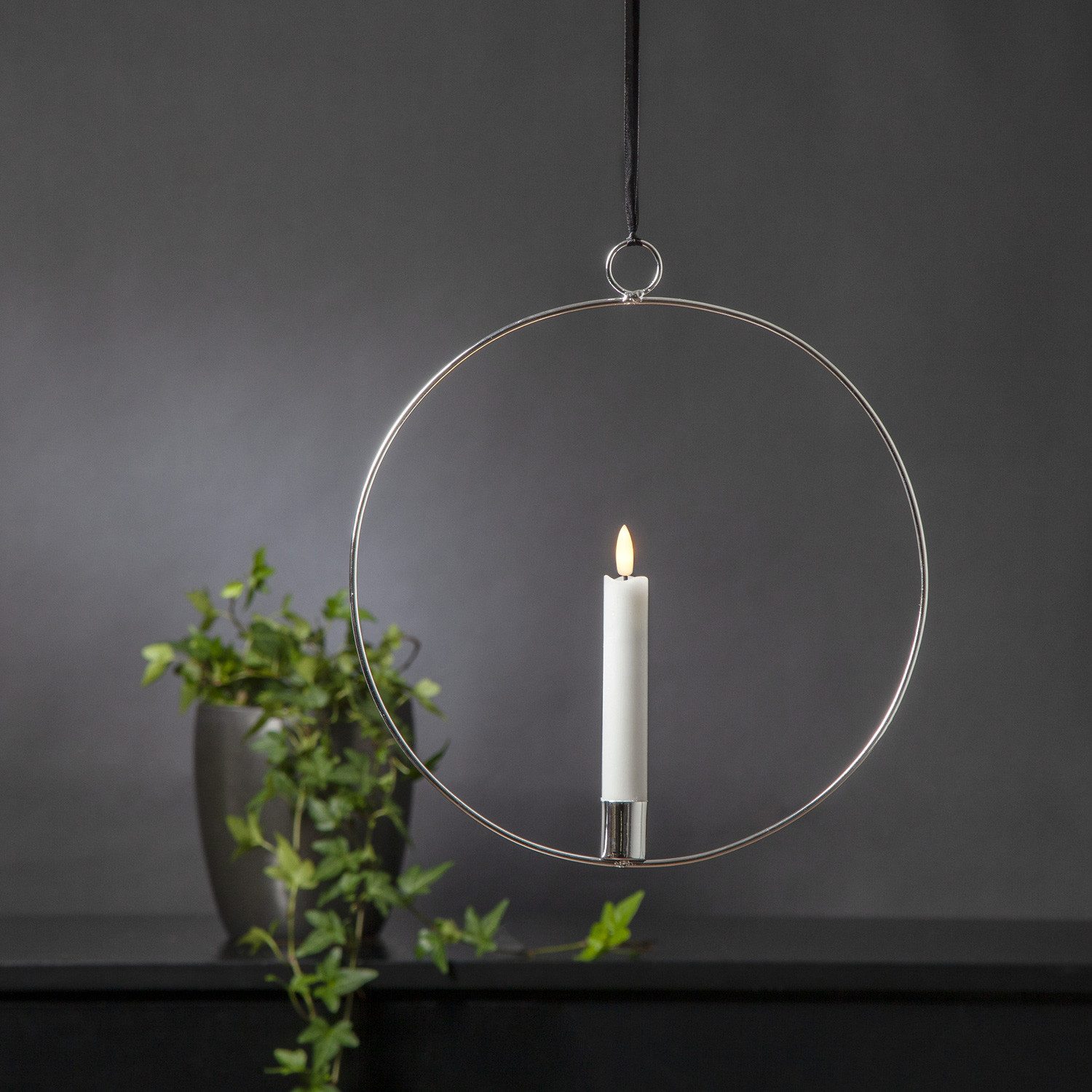 MARELIDA Hängeleuchte Dekoring mit LED Kerze Flamme mit Aufhänger 28,5cm Timer Batterie, LED Classic, warmweiß (2100K bis 3000K)