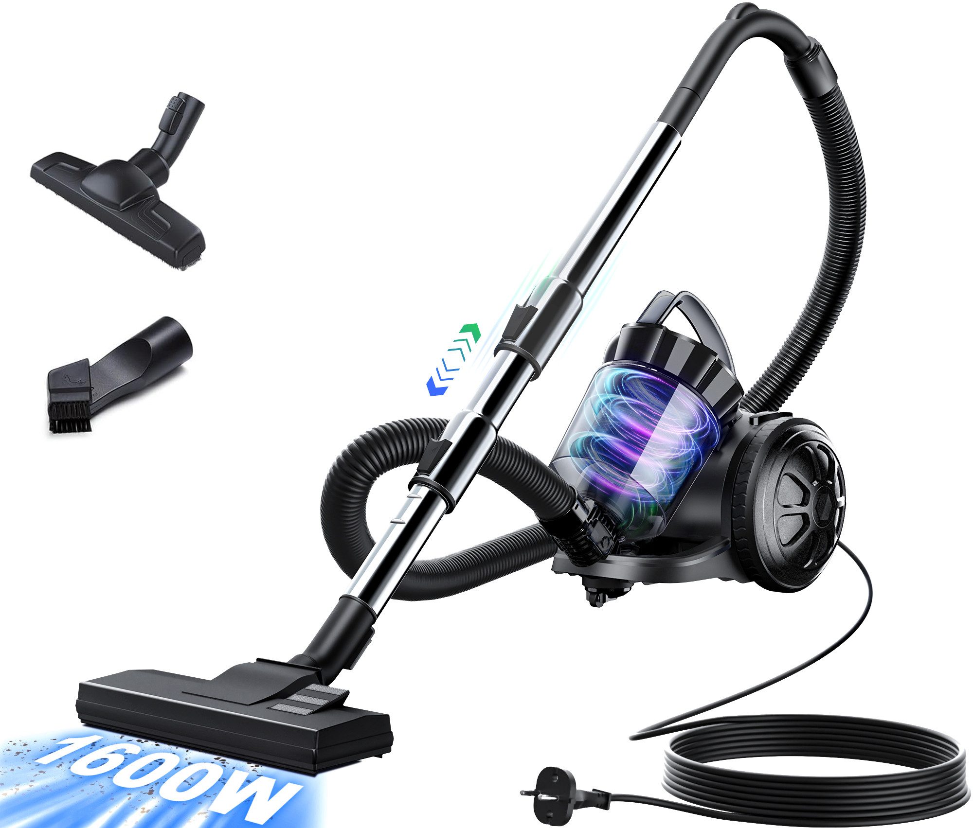 Forrlite Handstaubsauger beutelloser Staubsauger,leichter Staubsauger, Bodenstaubsauger, 1600 W, HEPA Filter, Bodenstaubsauger,Bodendüse für Fliesen,Hygiene-Filter