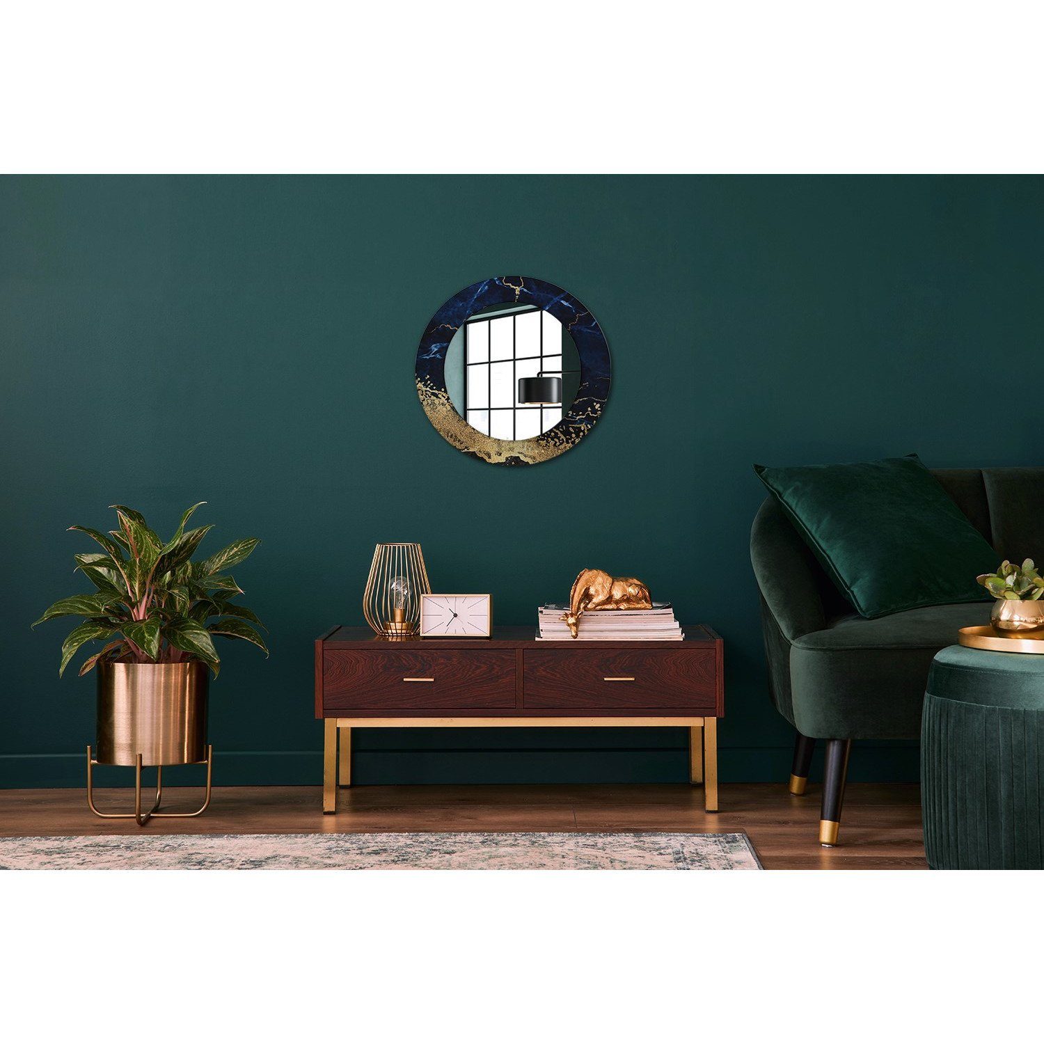 Marmor Modern Tulup Spiegel Wandmontage Aufdruck Ø50cm Rund: Spiegel Wandspiegel mit Blau