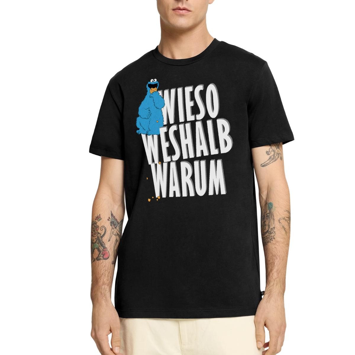 Spreadshirt T-Shirt Sesamstraße Krümelmonster Wieso Weshalb Warum Männer Premium T-Shirt (1-tlg)