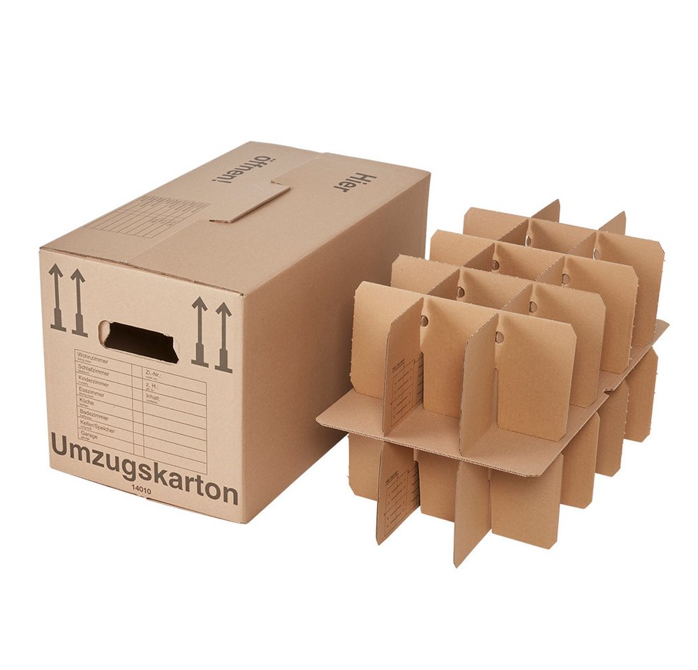 Thumbnail - BB-Verpackungen Umzugskarton Gläserkarton inkl. Einsatz für 30 Gläser, 2-wellig, 600 mm x 330 mm x 340 mm, 10 Stück