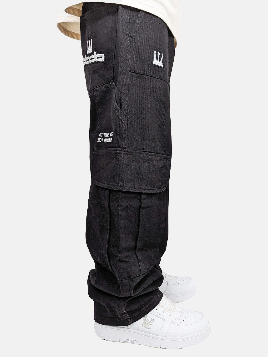 DADA Supreme Regular-fit-Jeans Baggy Cargo Denim mit Taschen Worker für Herren Baumwolle unifarben atmungsaktiv Reißverschluss modisch-Style – Bild 2 von 5