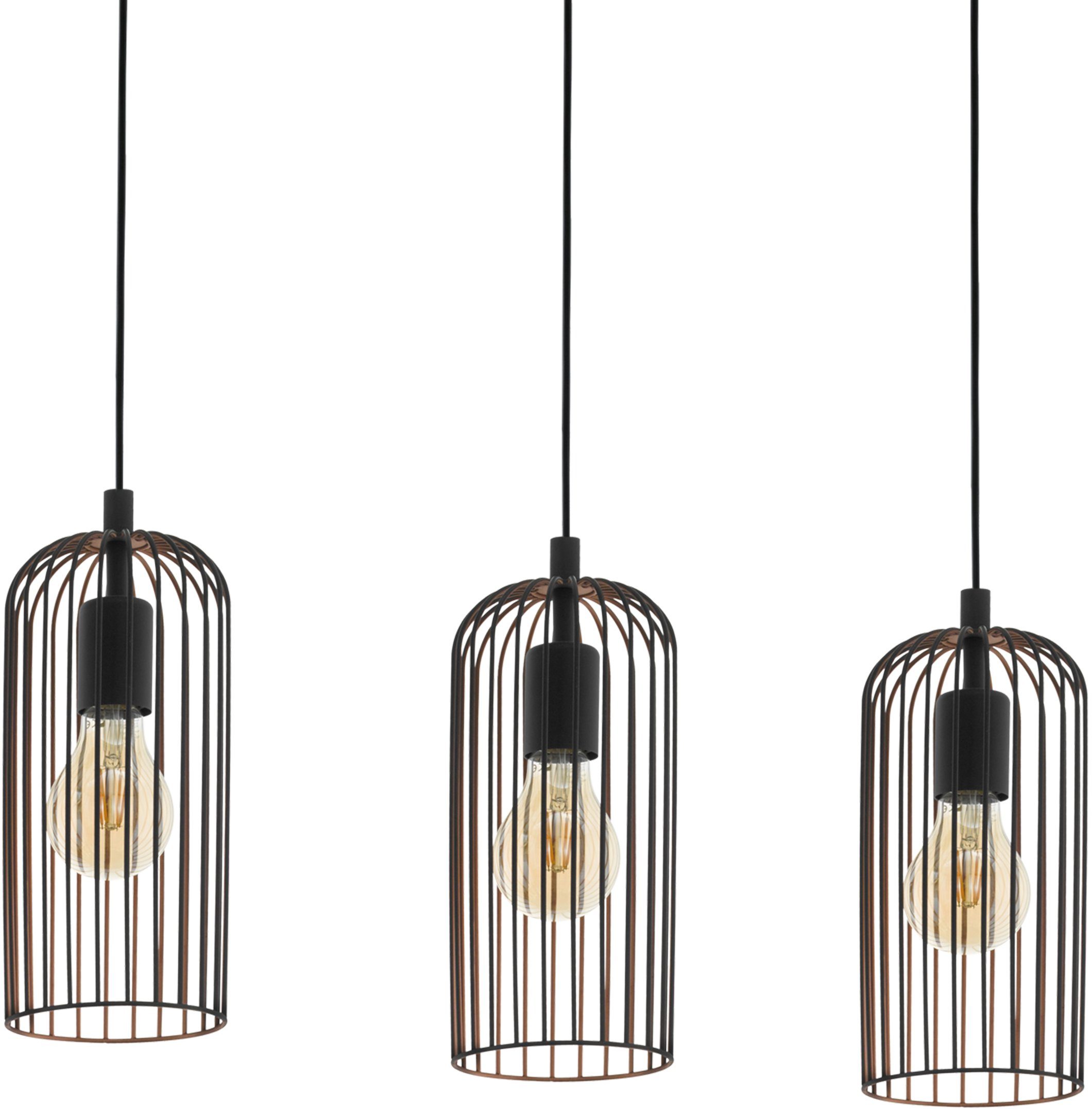 EGLO Hängeleuchte ROCCAMENA Pendellampe, IP20, E27, Stahl, Vintage, Esstischlampe, Lampe, ohne Leuchtmittel, Hängeleuchte, L73 x B13 x H110 cm, schwarz, kupfer, 3X60W exkl.